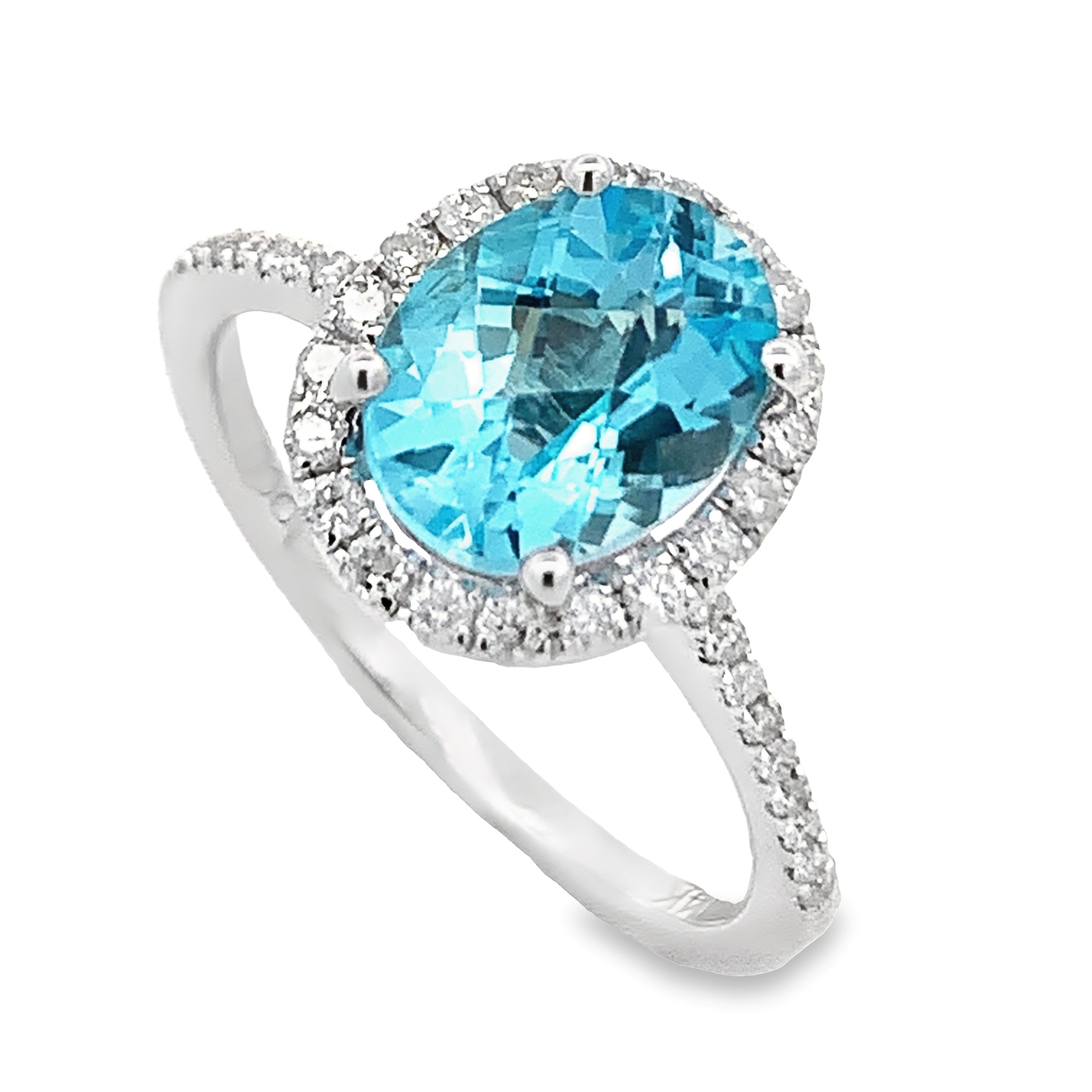 14K White Gold Oval Blue Topaz Halo Ring