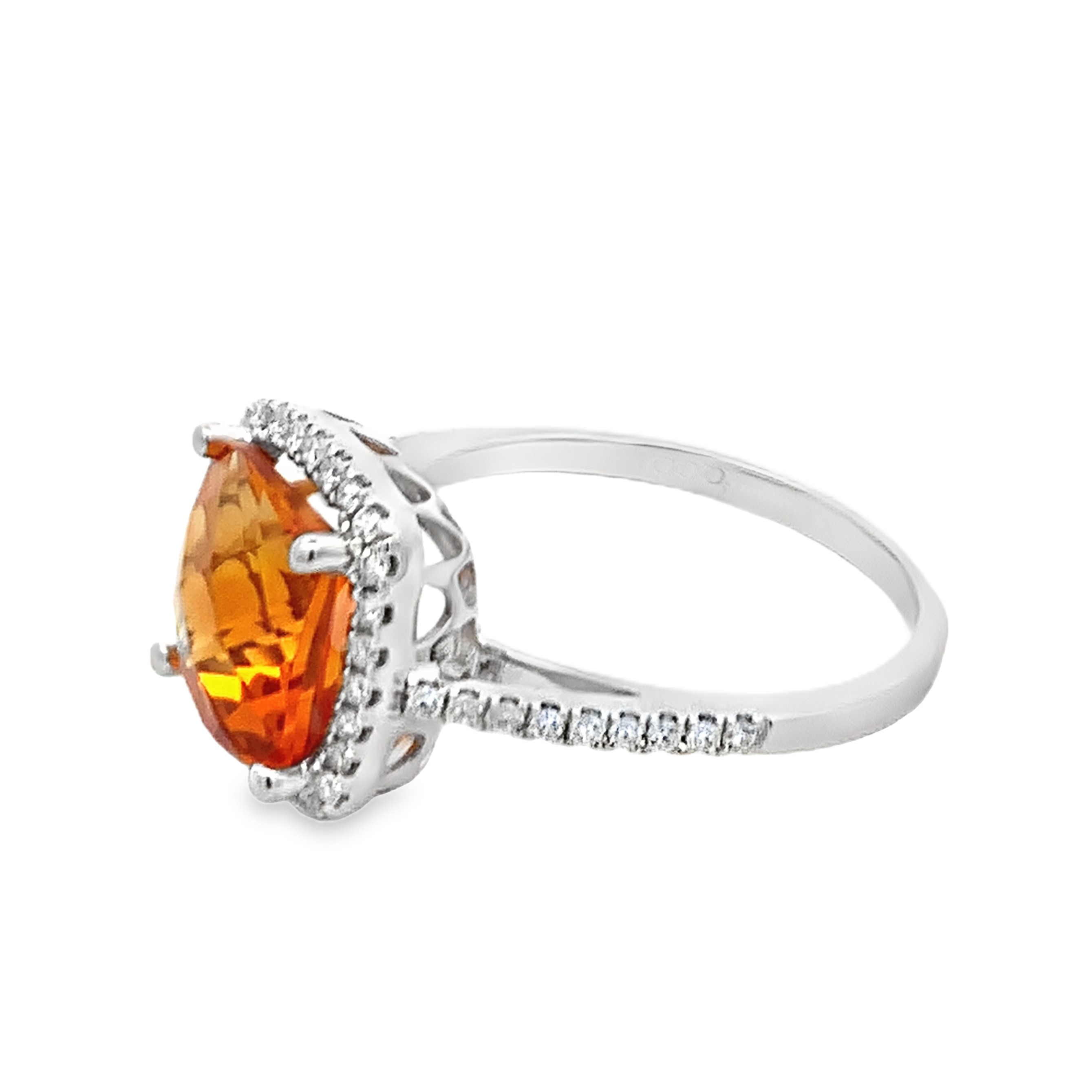 14K White Gold Citrine Halo Ring