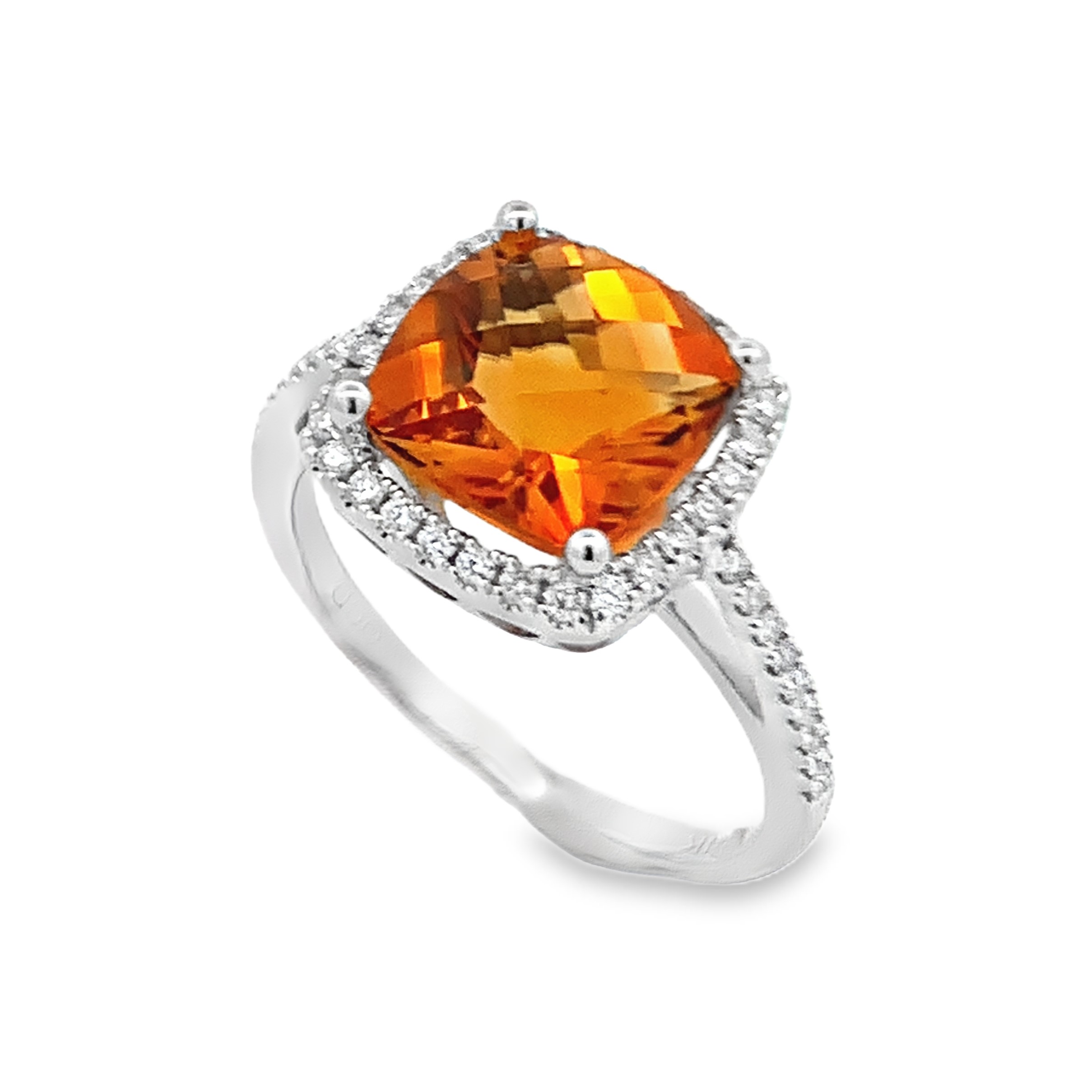 14K White Gold Citrine Halo Ring