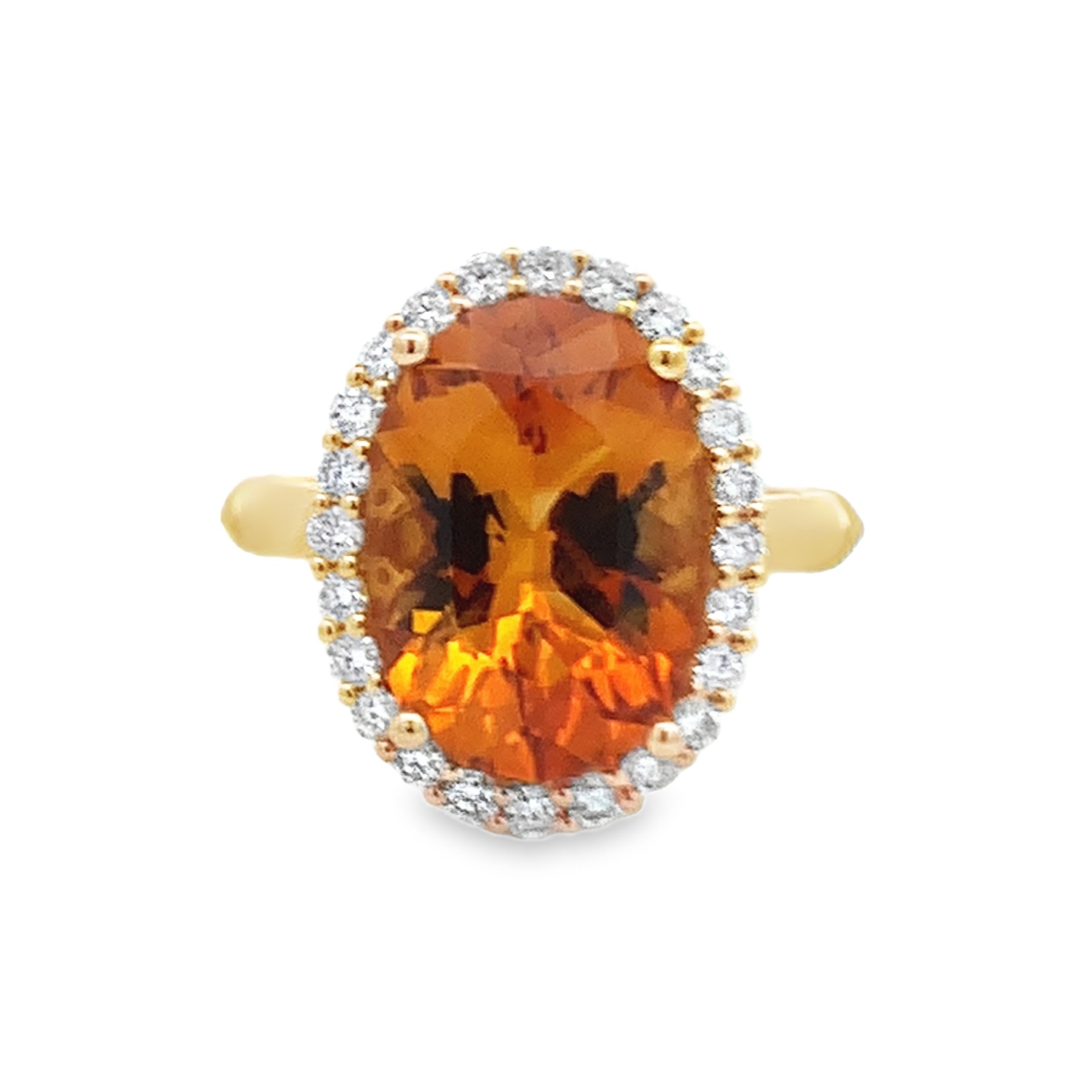 14K Yellow Gold Oval Citrine Halo Ring