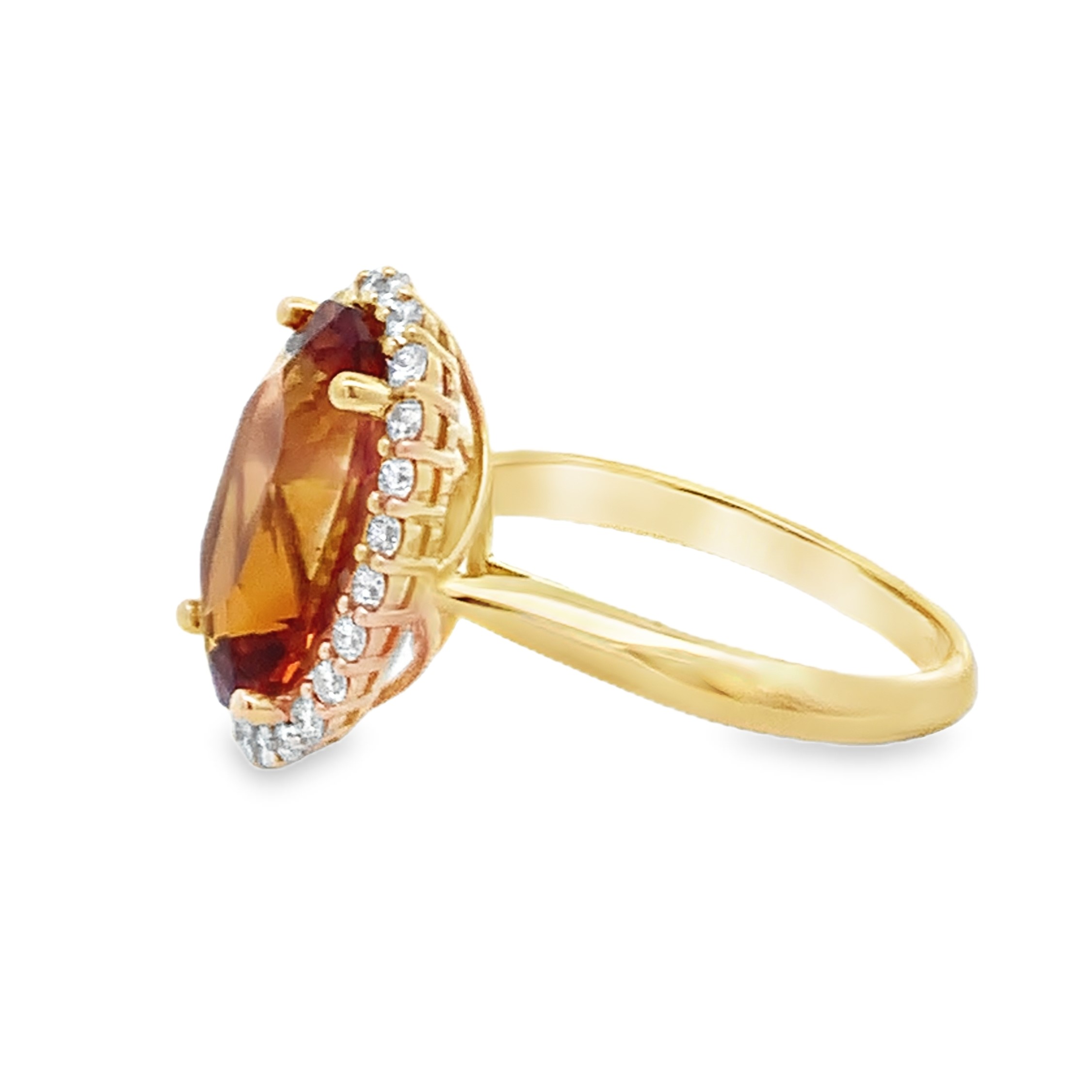 14K Yellow Gold Oval Citrine Halo Ring