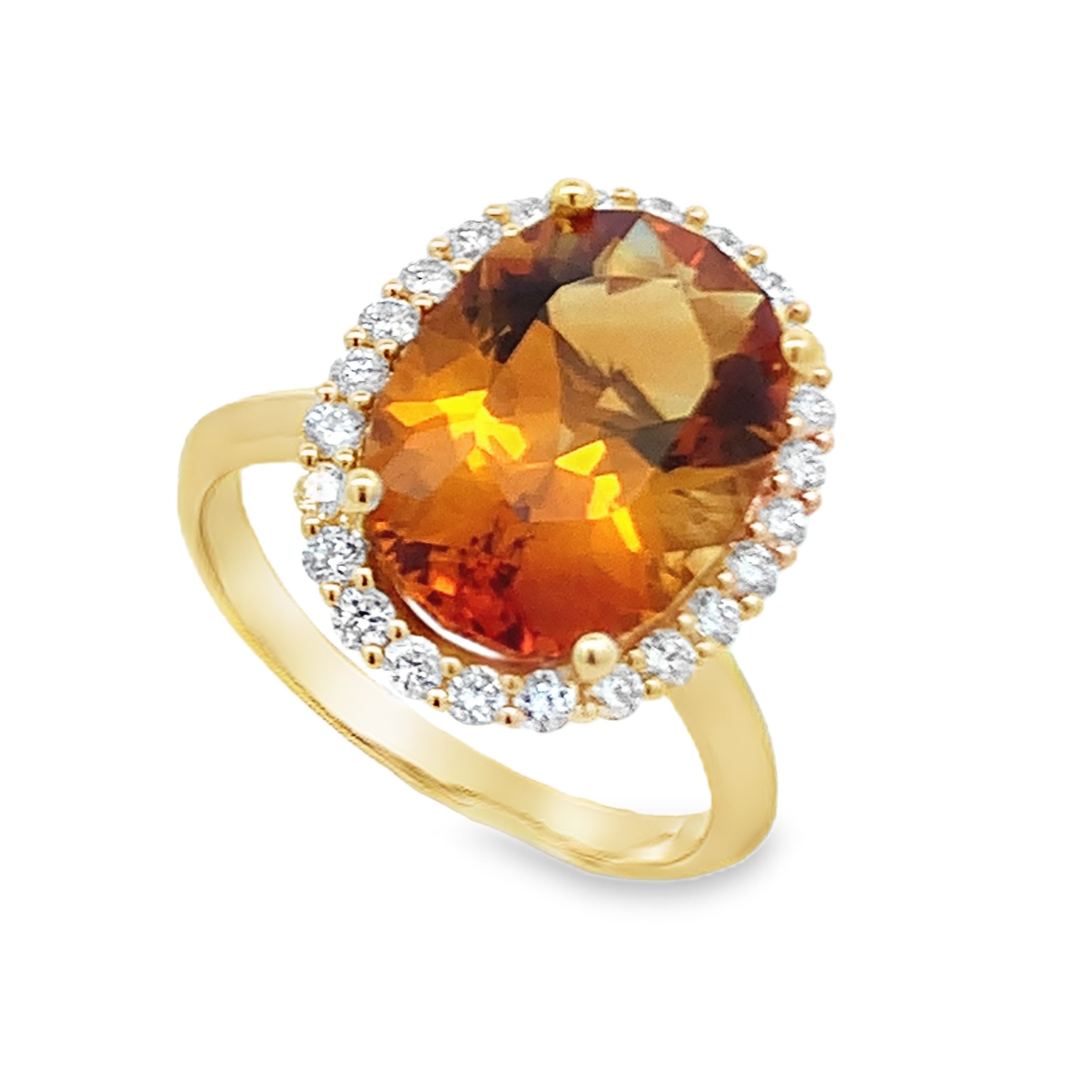 14K Yellow Gold Oval Citrine Halo Ring