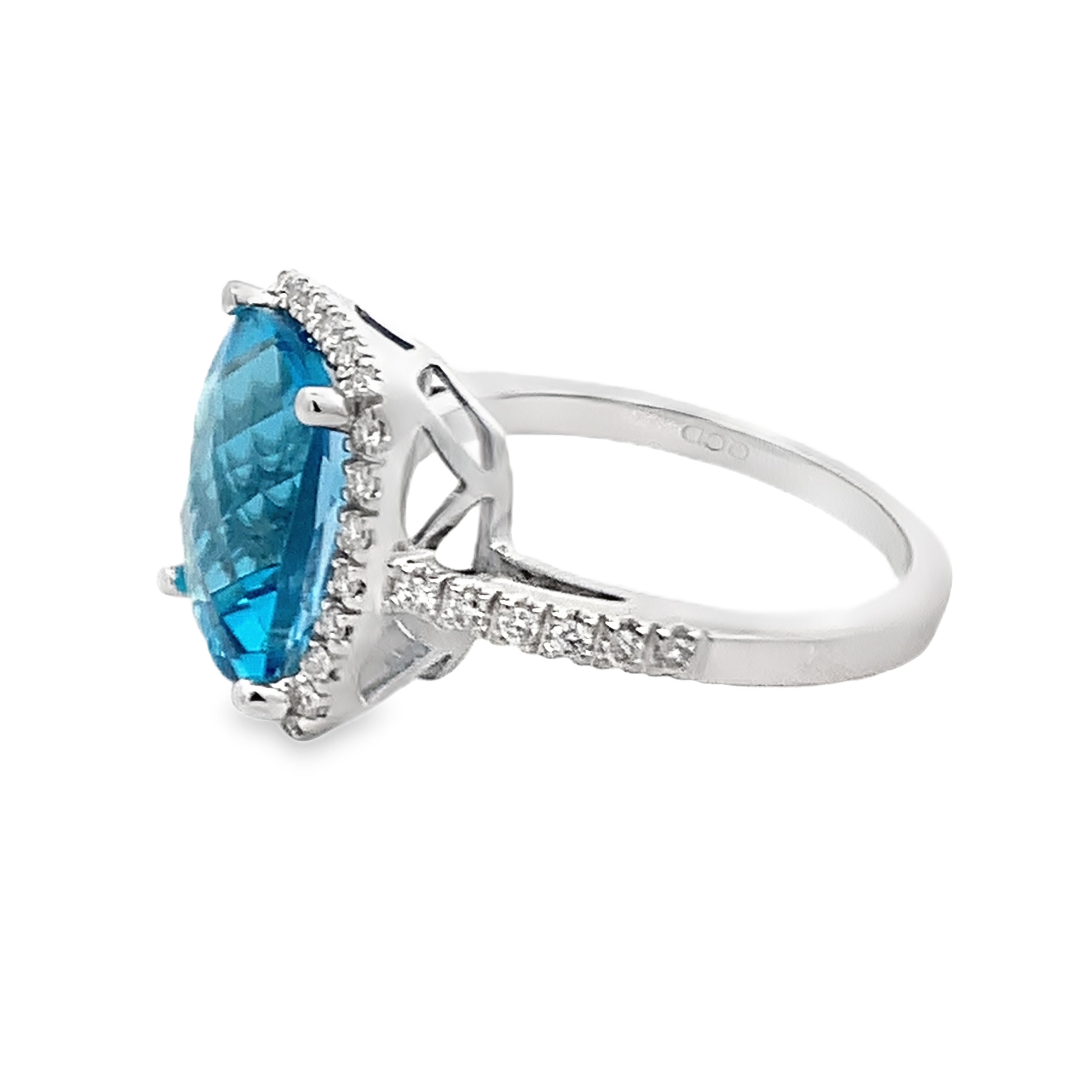 14K White Gold Blue Topaz Halo Ring