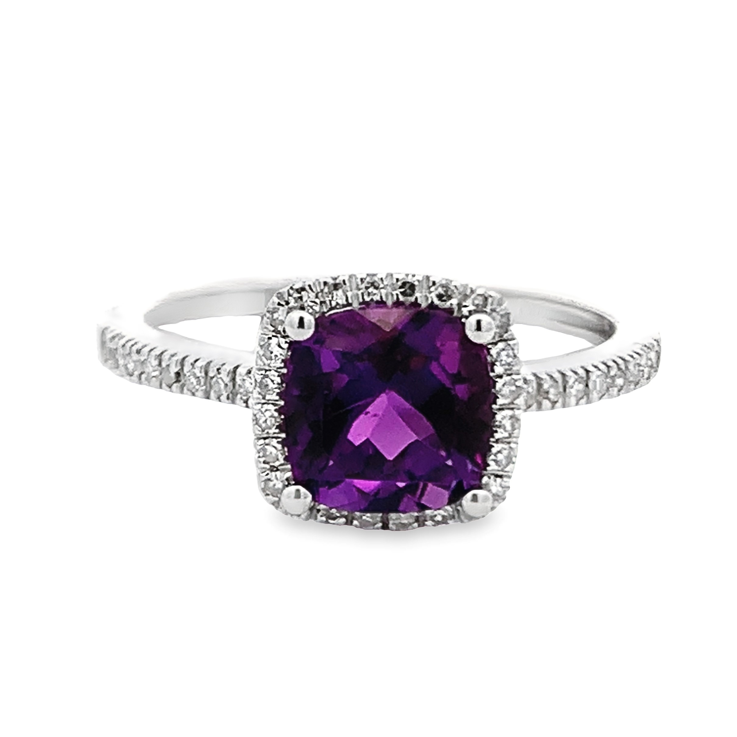 14K White Gold Amethyst Halo Ring