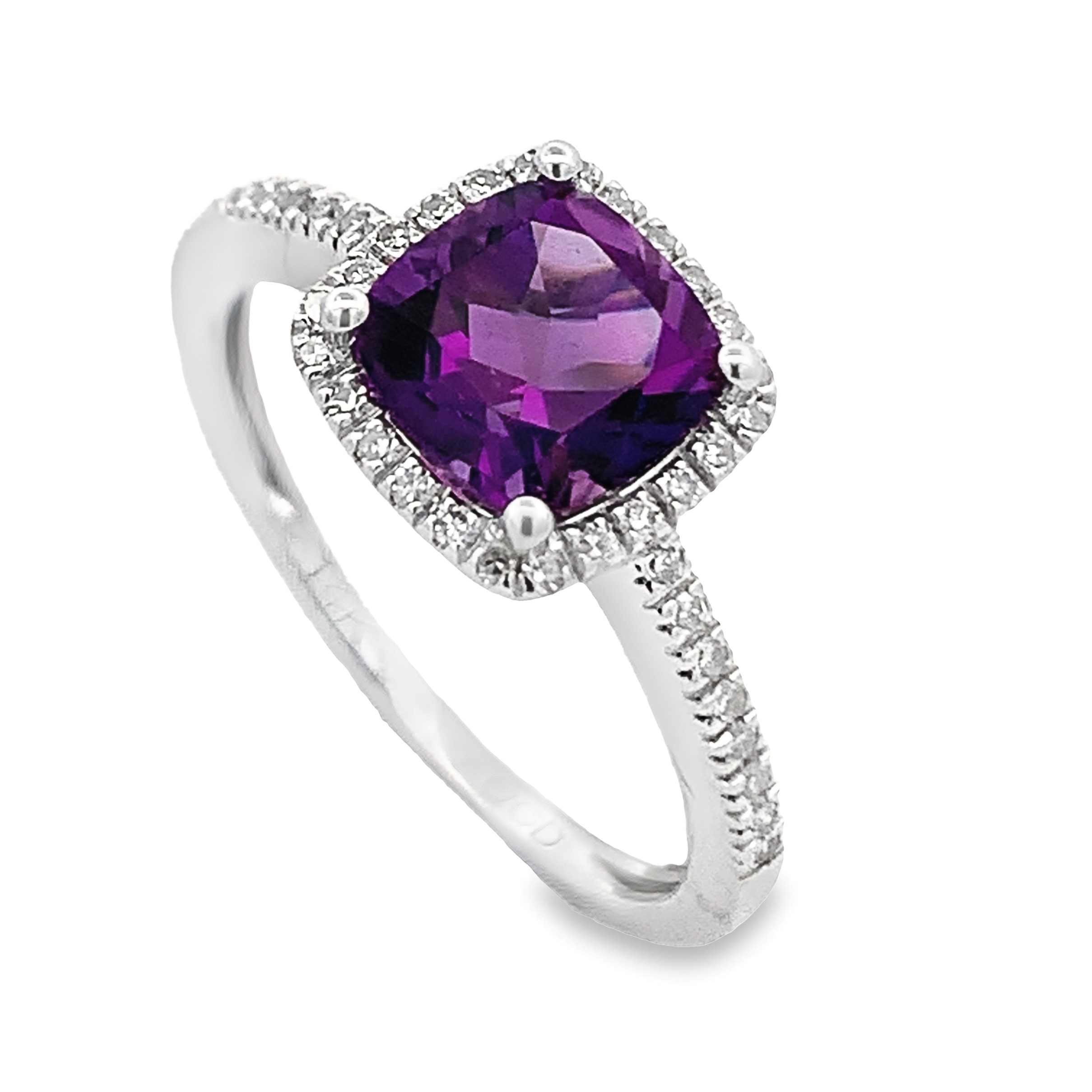 14K White Gold Amethyst Halo Ring