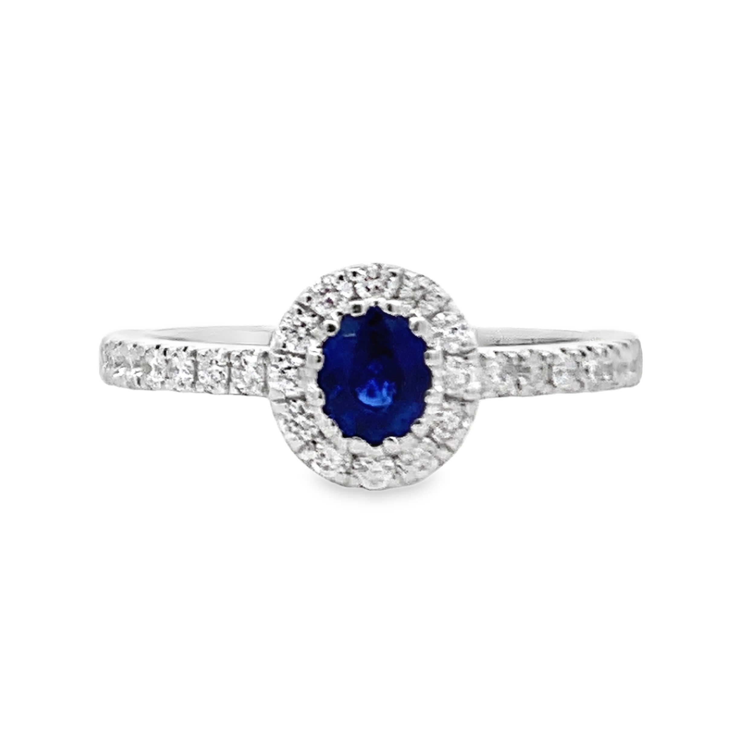 14K White Gold Sapphire Halo Ring