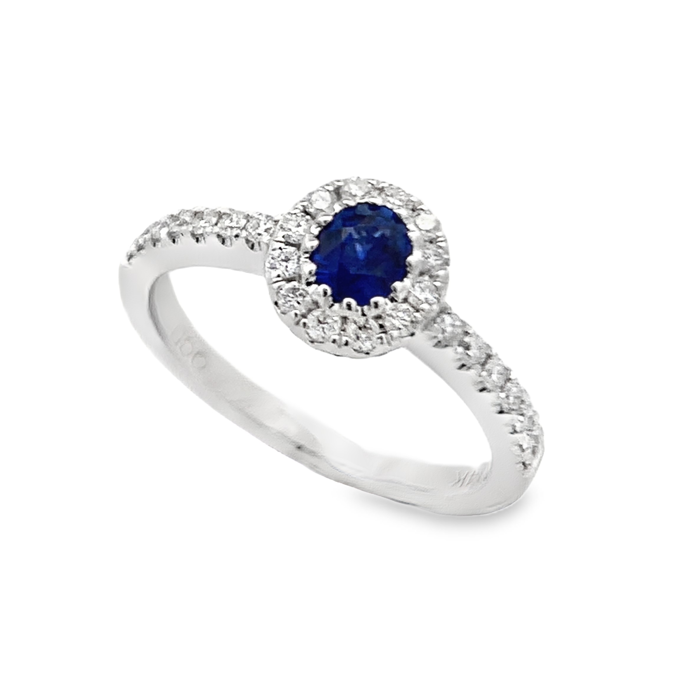 14K White Gold Sapphire Halo Ring