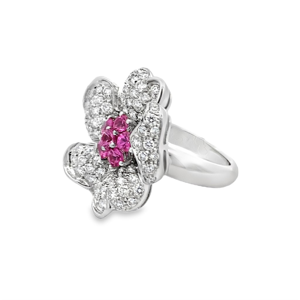 Leo Pizzo 18K White Gold Pink Sapphire & Diamond Flower Ring