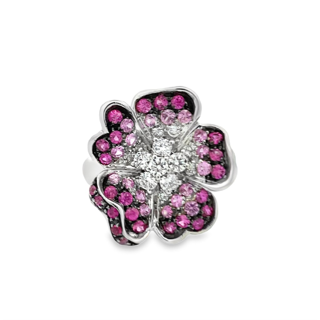 Leo Pizzo 18K White Gold Pink Sapphire Flower Ring