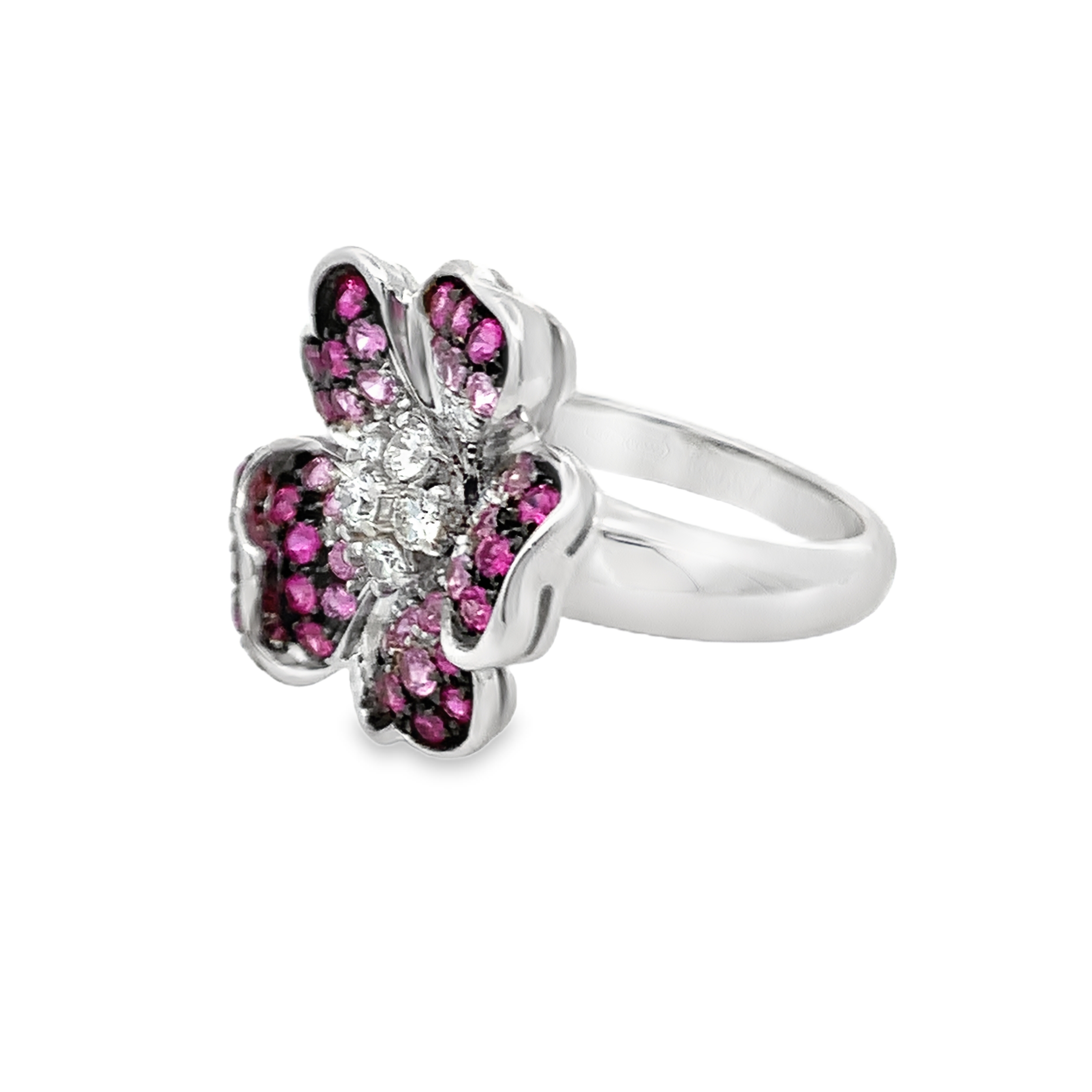 Leo Pizzo 18K White Gold Pink Sapphire Flower Ring