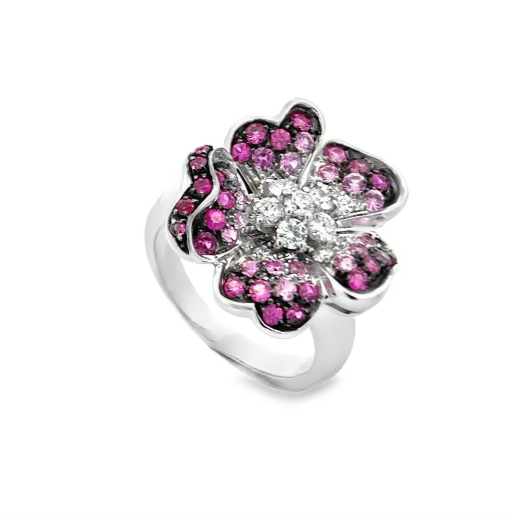 Leo Pizzo 18K White Gold Pink Sapphire Flower Ring