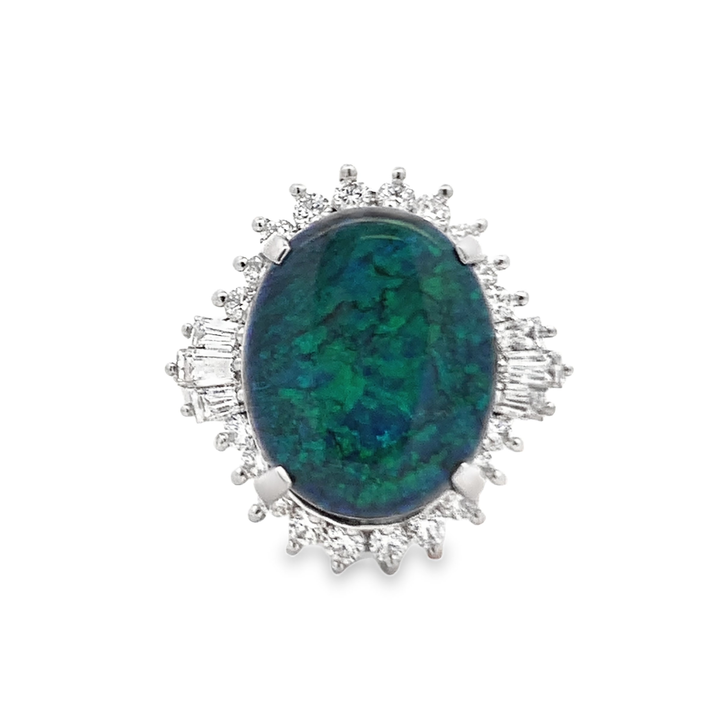 Simon G. Platinum Black Opal Diamond Halo Ring