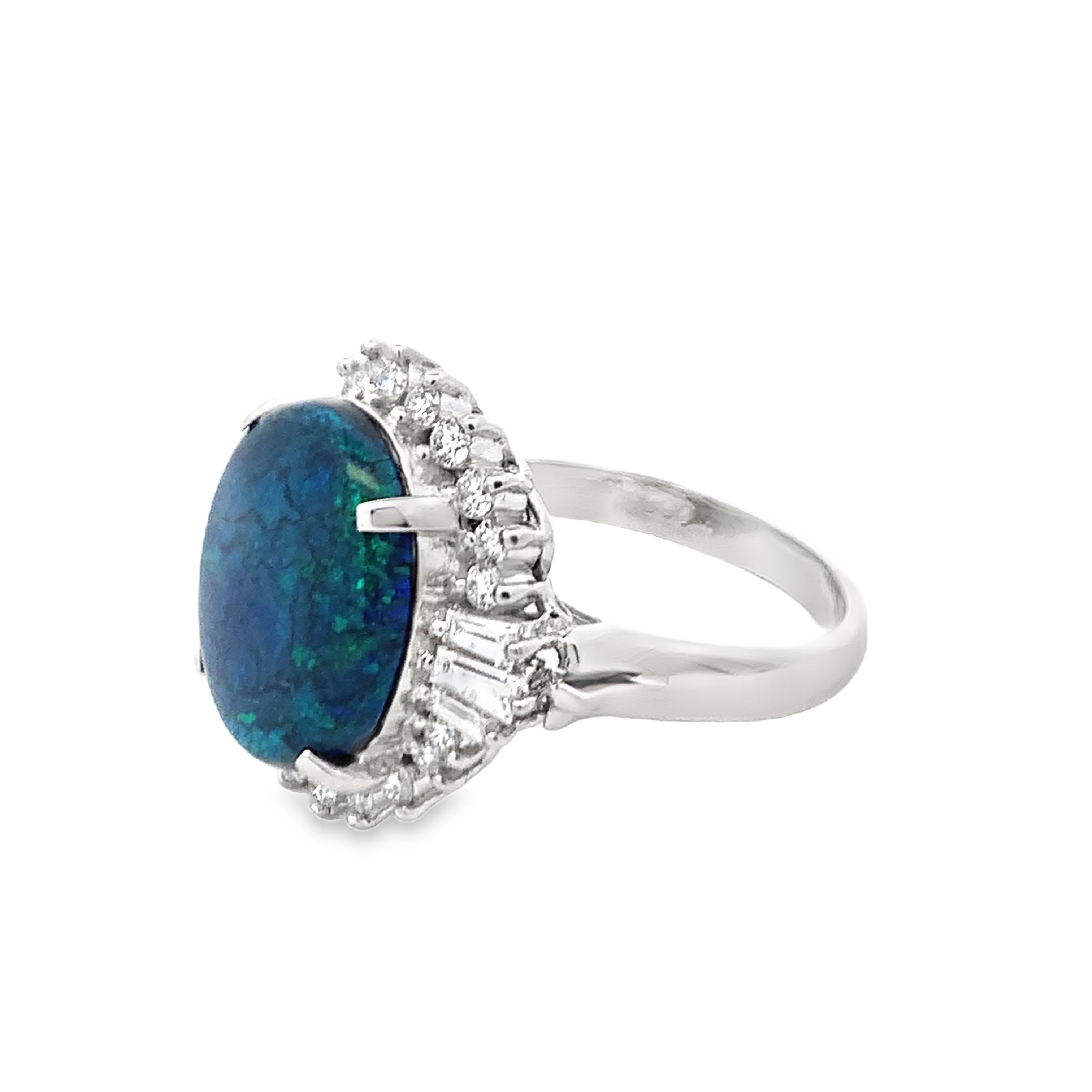 Simon G. Platinum Black Opal Diamond Halo Ring