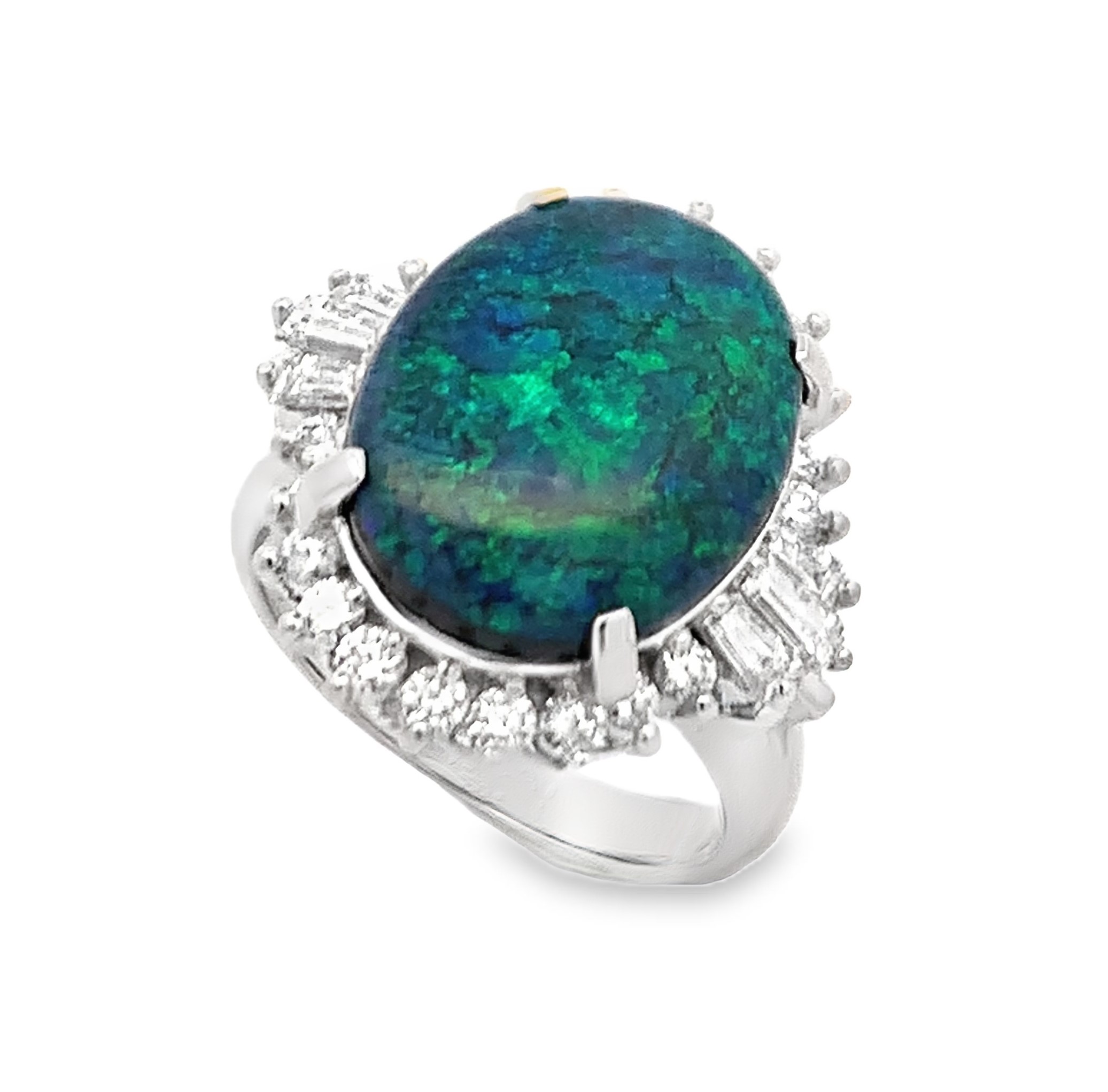 Simon G. Platinum Black Opal Diamond Halo Ring