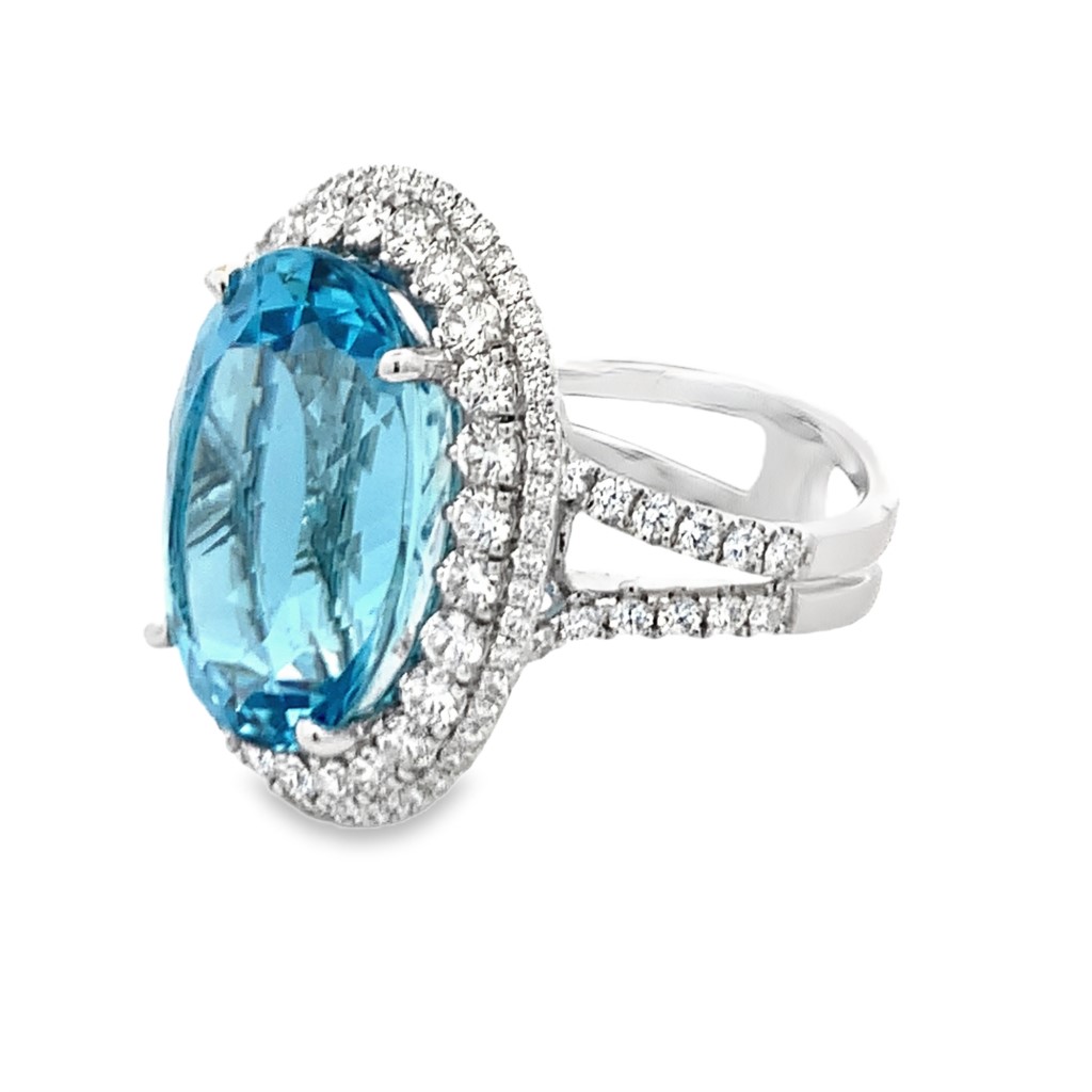 Simon G. 18K White Gold Aquamarine Halo Ring