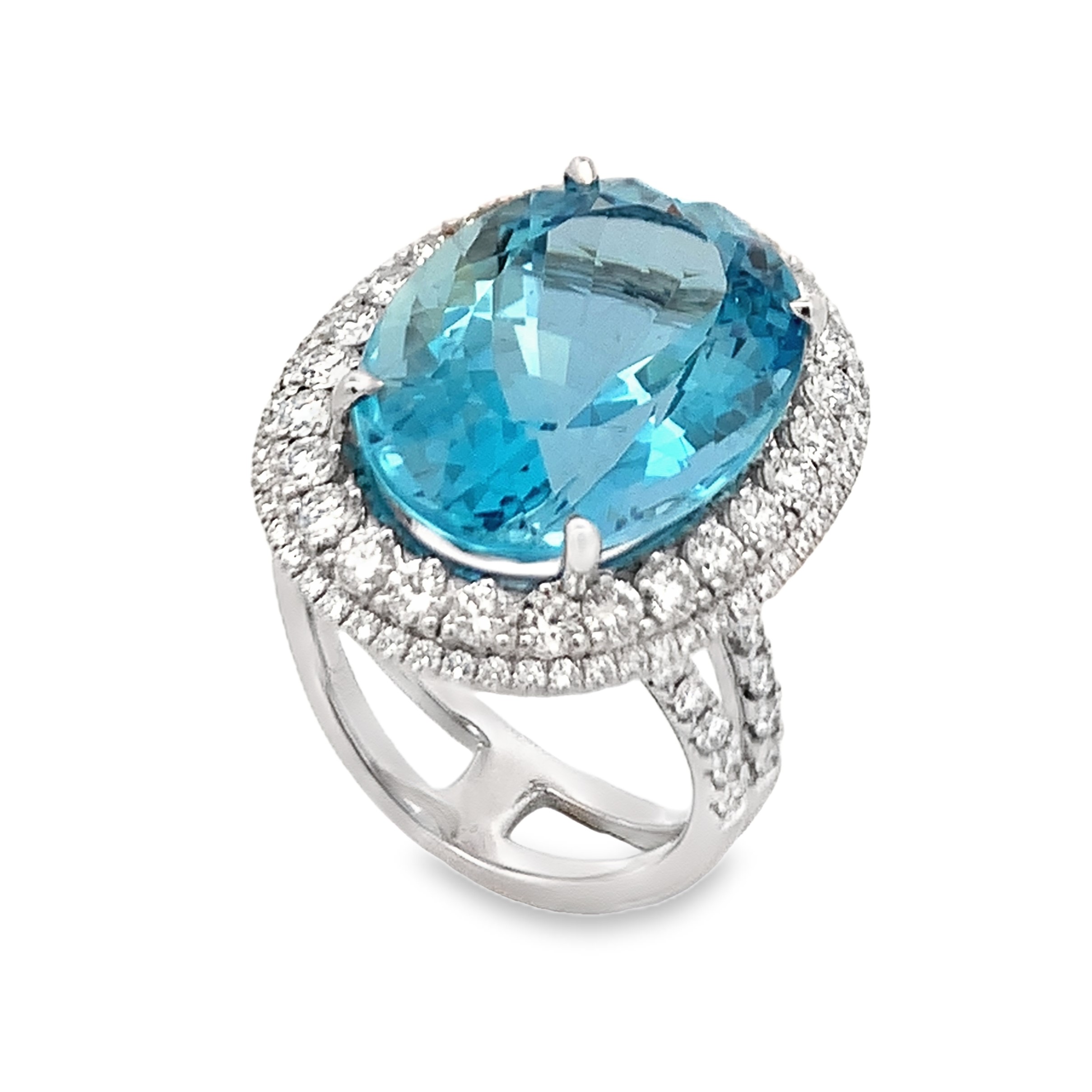 Simon G. 18K White Gold Aquamarine Halo Ring