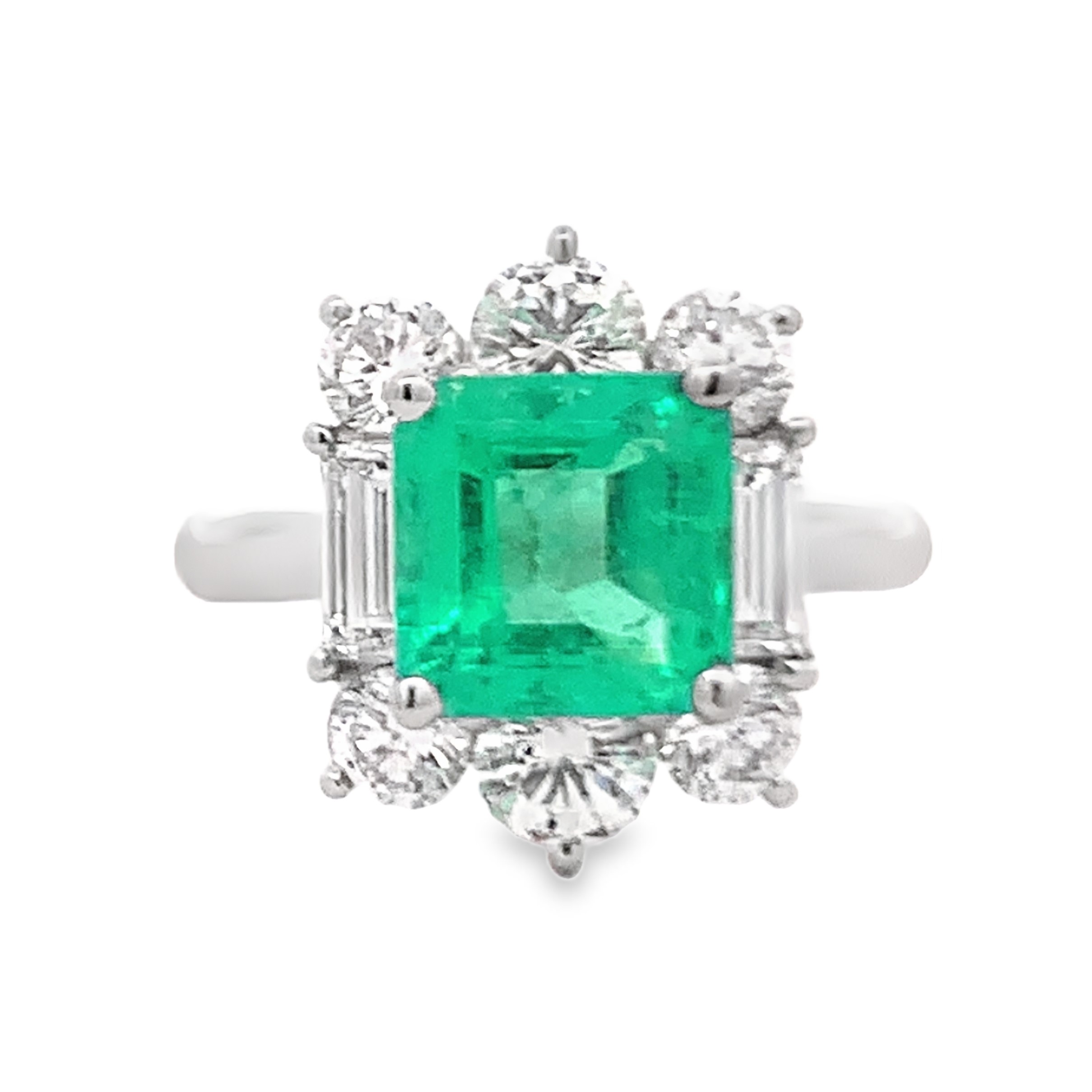 Simon G. Platinum Square Emerald and Diamond Ring