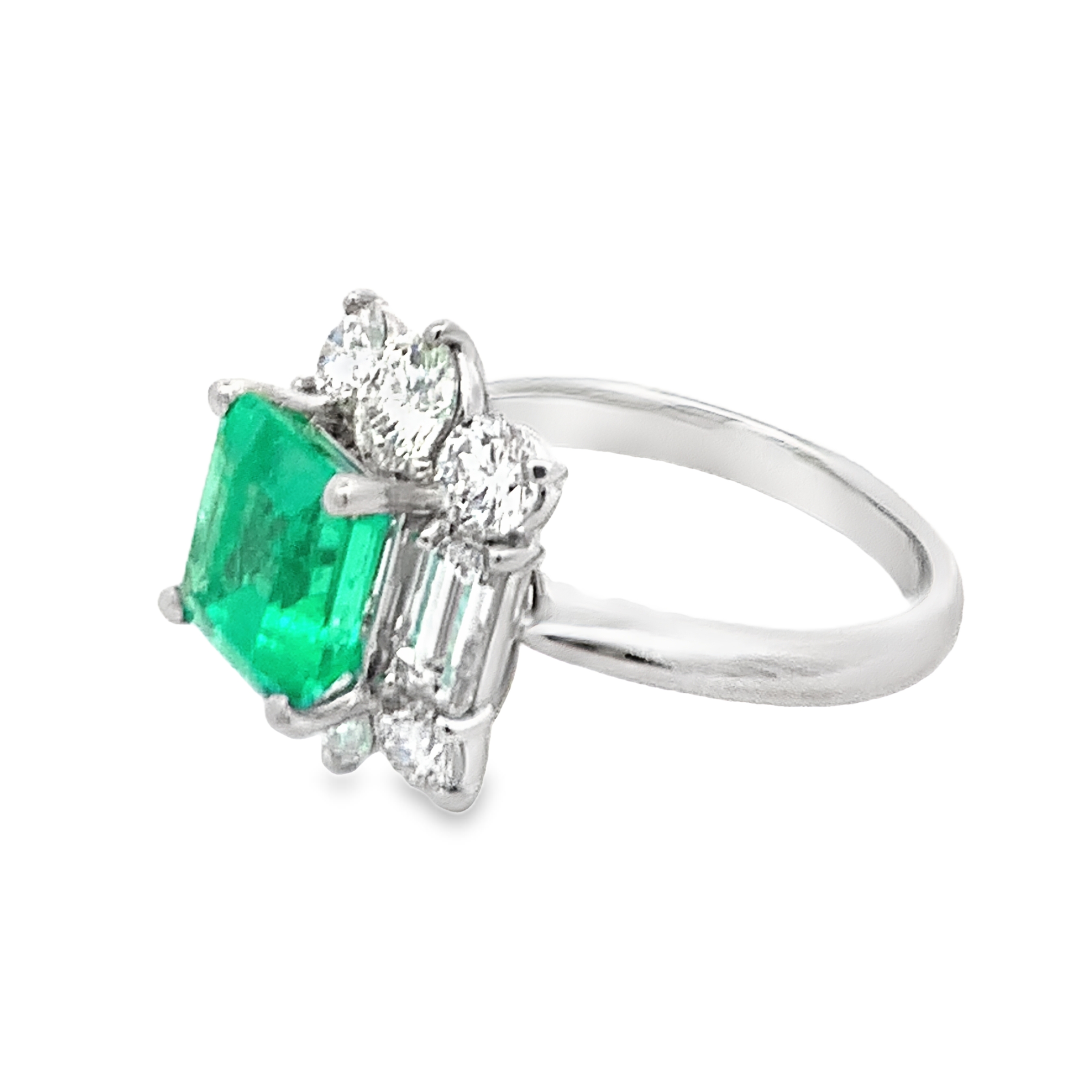 Simon G. Platinum Square Emerald and Diamond Ring