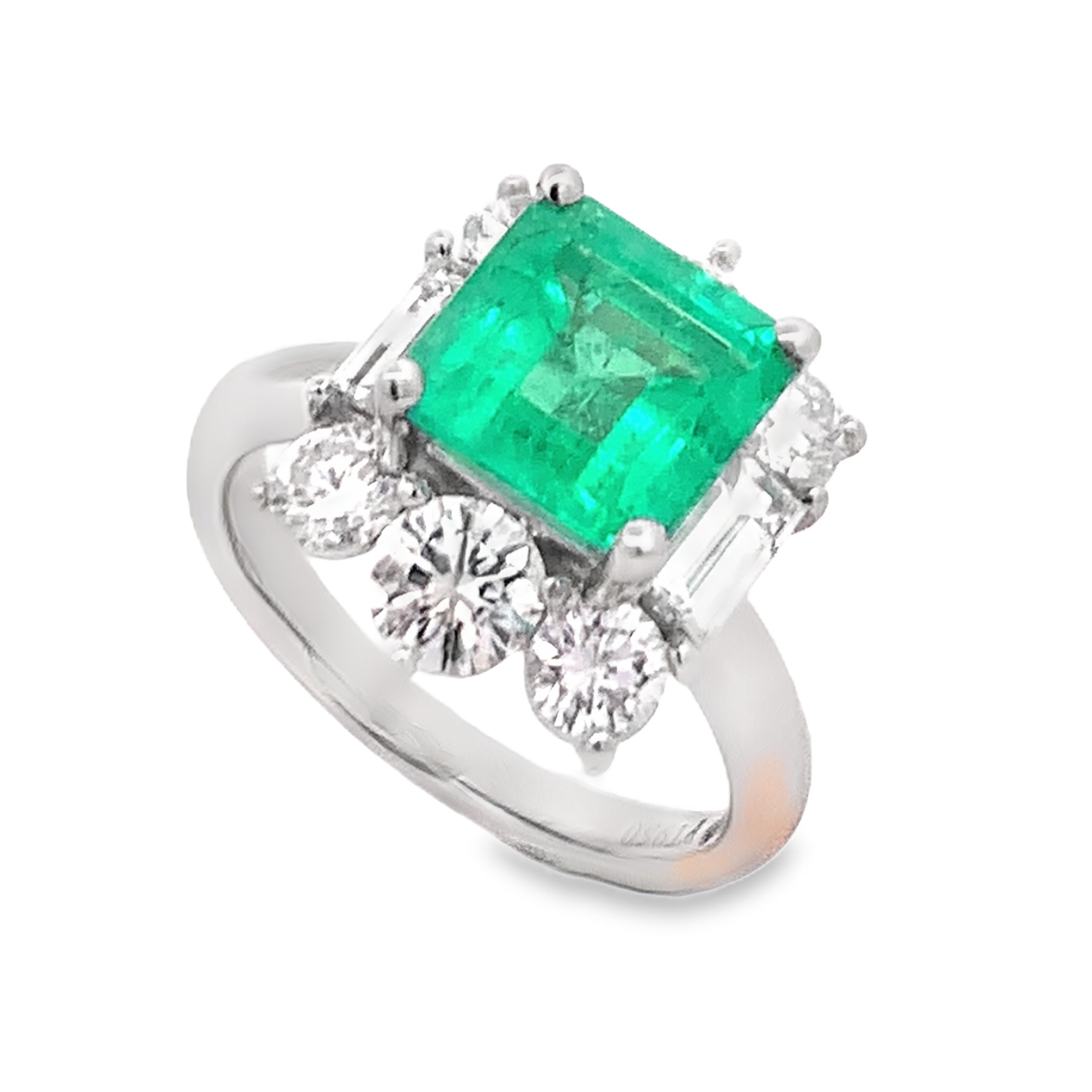 Simon G. Platinum Square Emerald and Diamond Ring