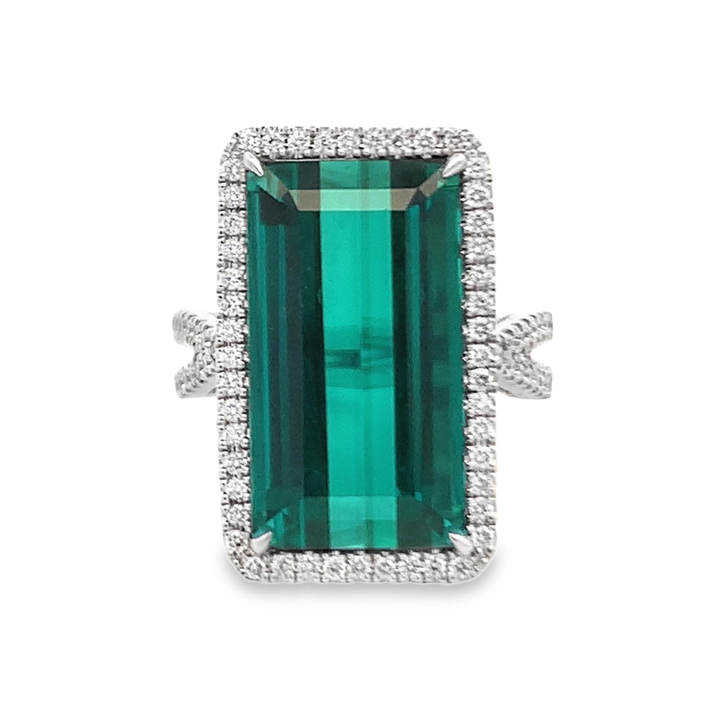 Simon G. 18K White Gold Green Tourmaline & Diamond Ring