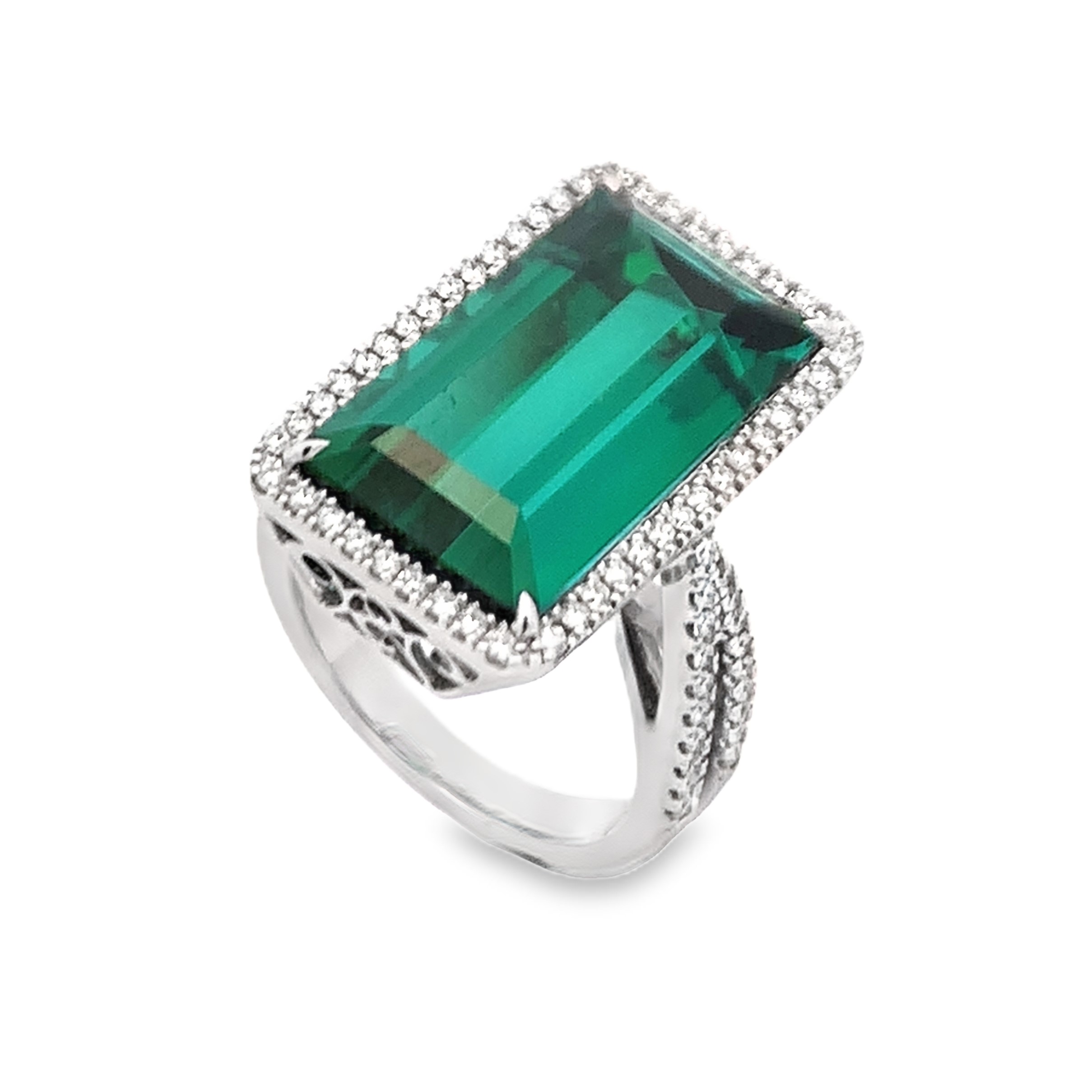 Simon G. 18K White Gold Green Tourmaline & Diamond Ring