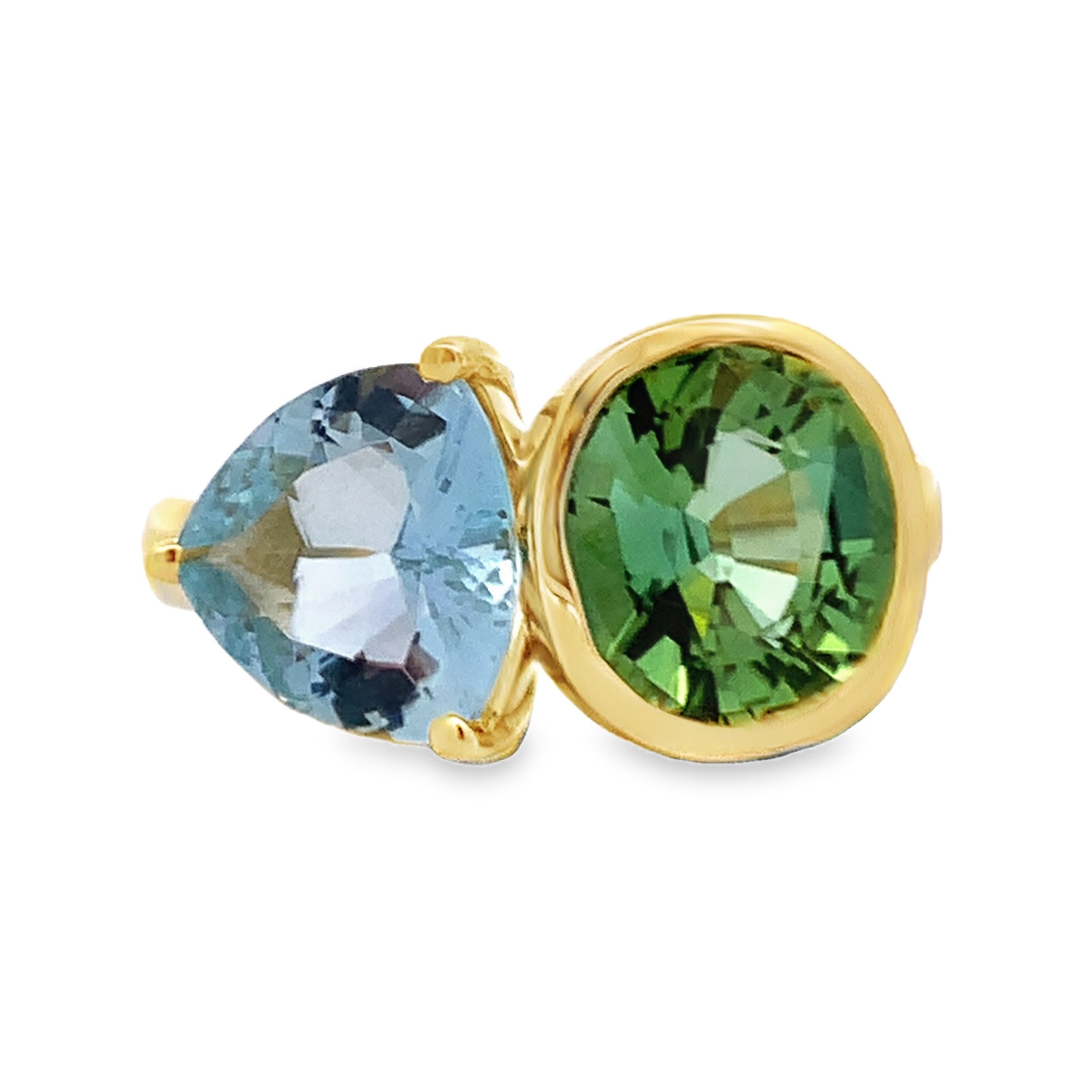 Lauren K 18K Yellow Gold Green Tourmaline and Aquamarine Ring