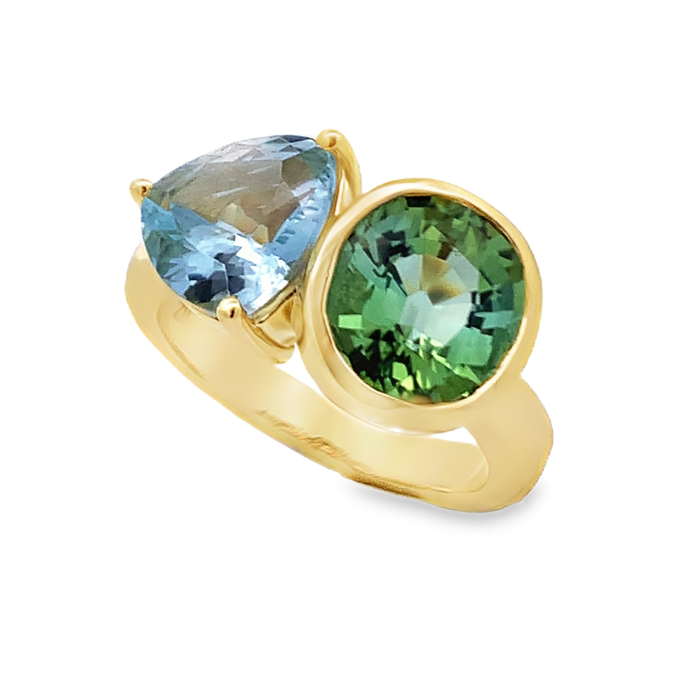 Lauren K 18K Yellow Gold Green Tourmaline and Aquamarine Ring