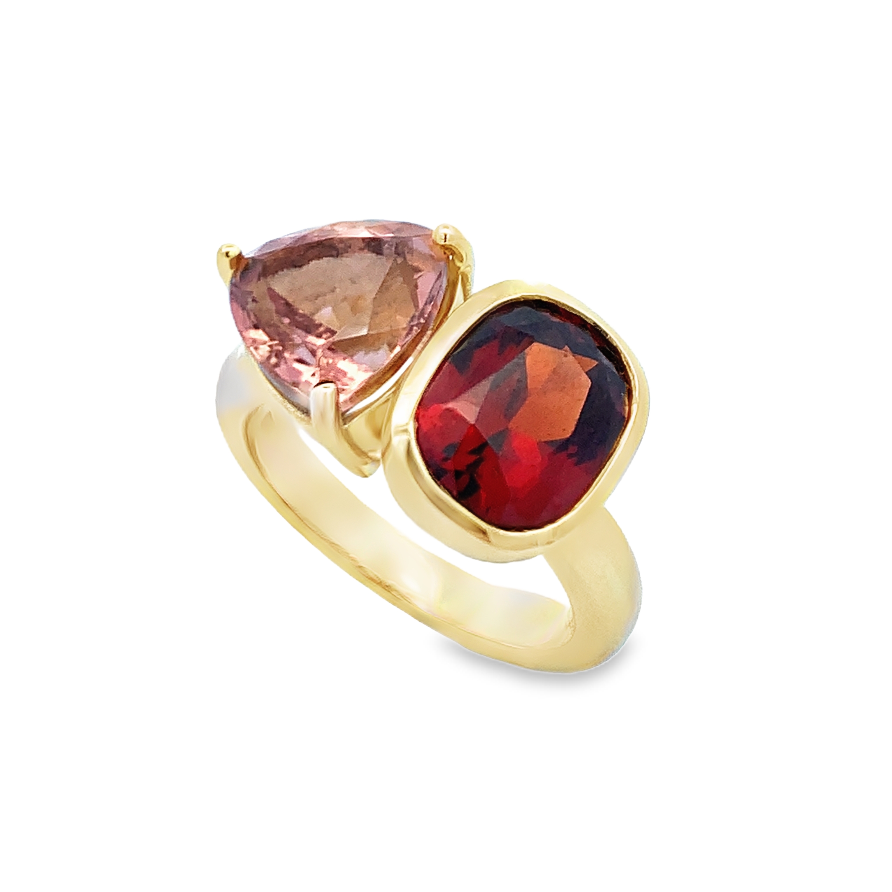 Lauren K 18K Yellow Gold Garnet & Peach Tourmaline Ring