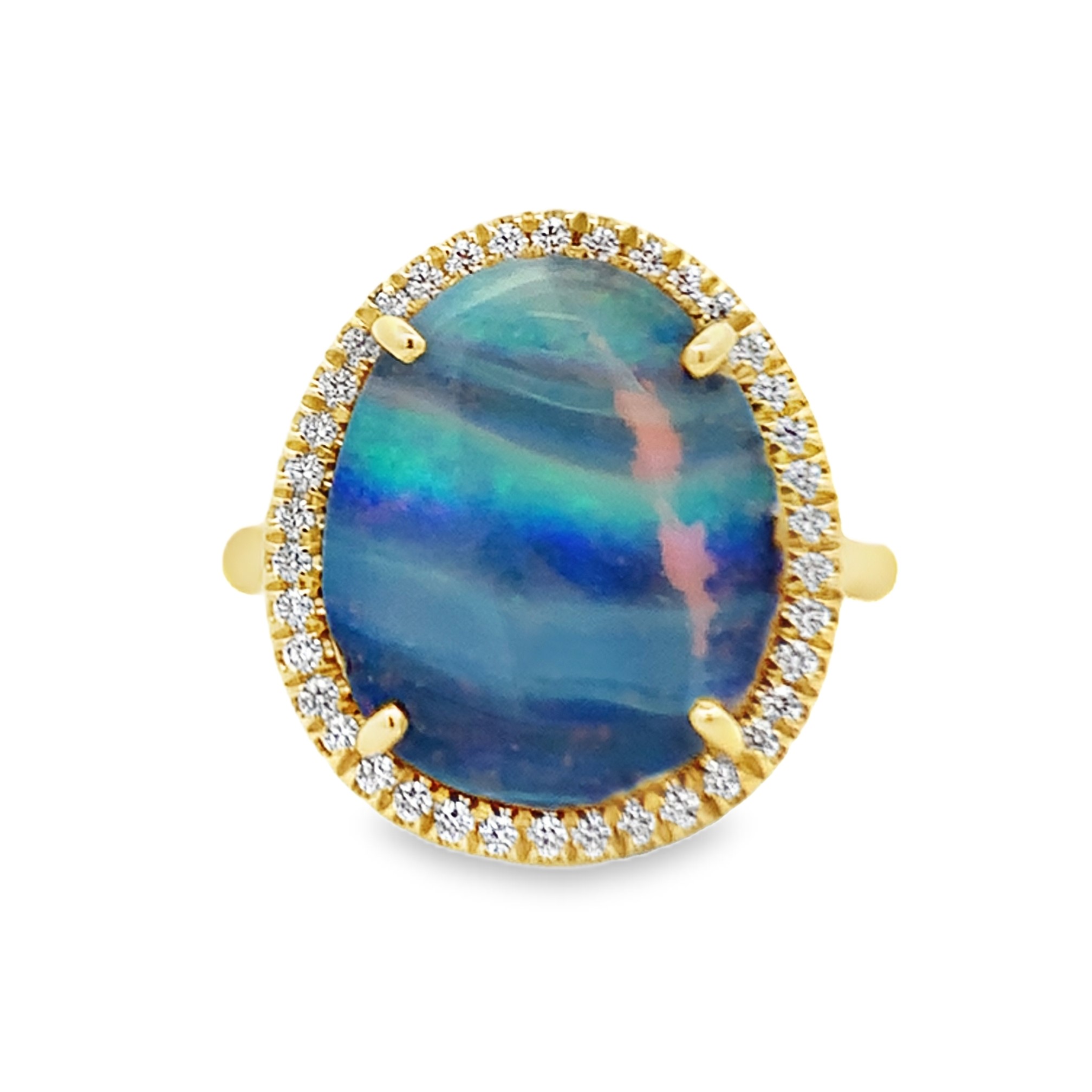 Lauren K 18K Yellow Gold Black Opal and Diamond Halo Ring