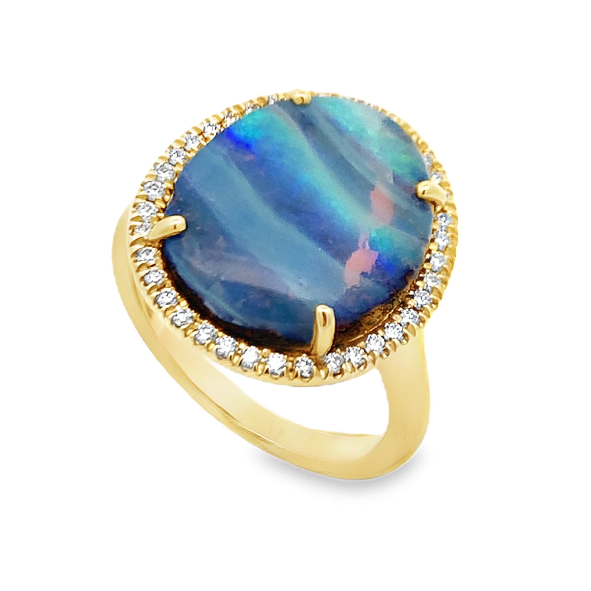 Lauren K 18K Yellow Gold Black Opal and Diamond Halo Ring