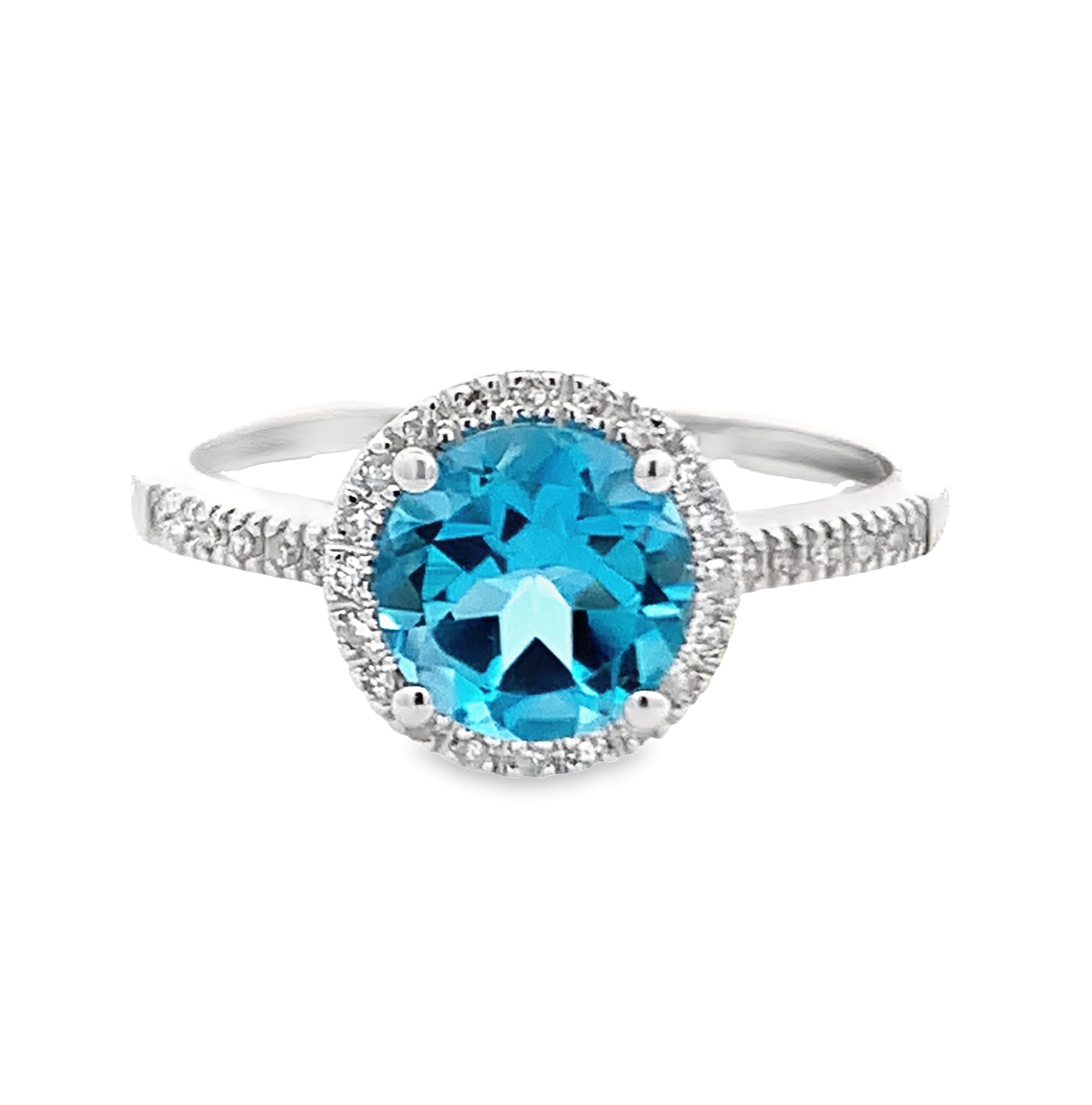 14K White Gold Blue Topaz Halo Ring