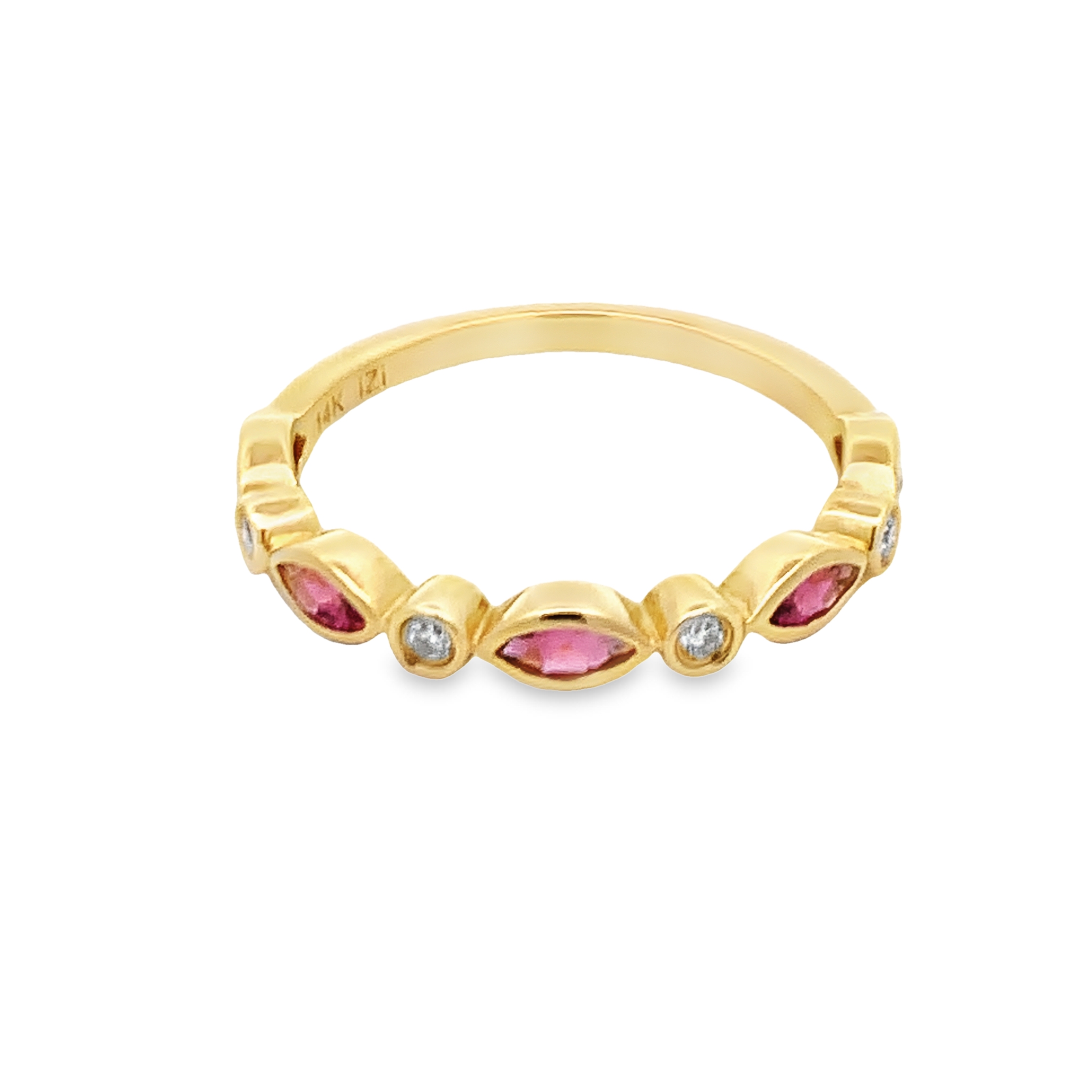 14K Yellow Gold Diamond and Pink Tourmaline Band