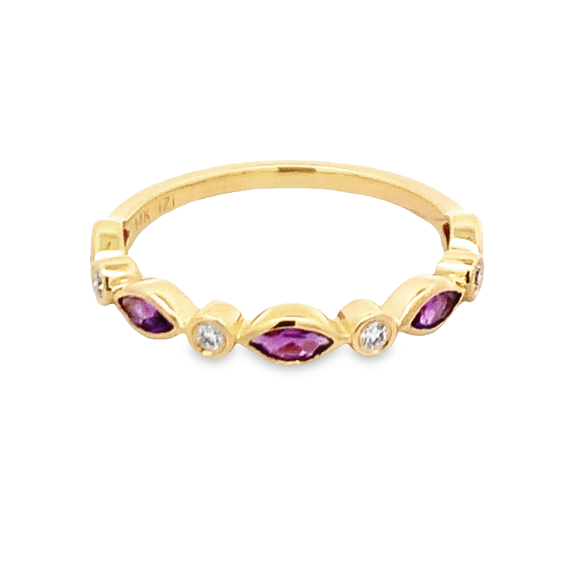 14K Yellow Gold Amethyst and Diamond Band