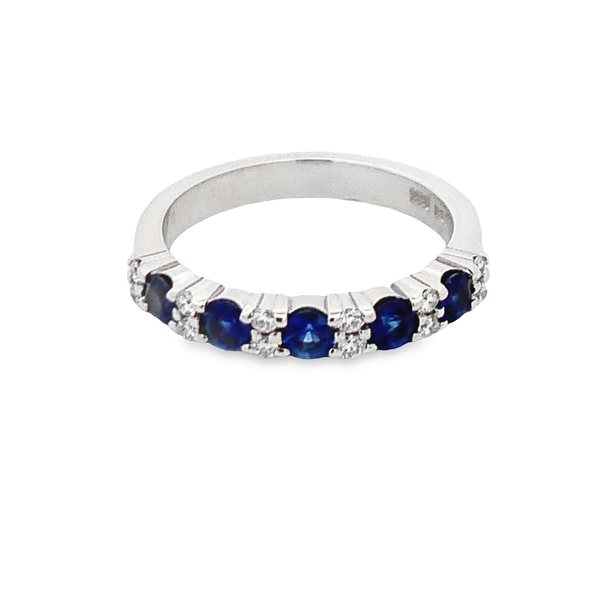 14K White Gold Sapphire and Diamond Half Anniversary Ring