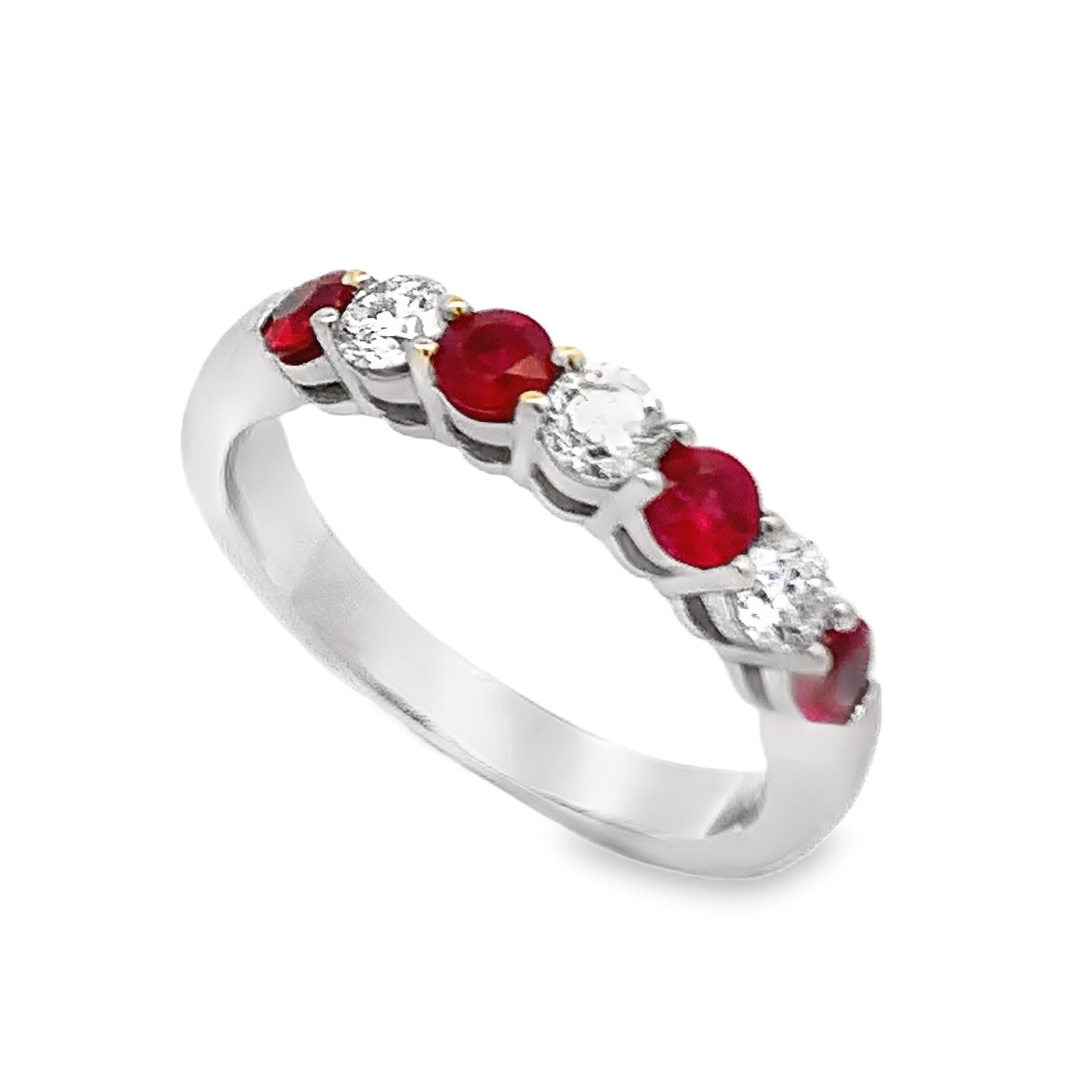 18K White Gold Ruby and Diamond Anniversary Band