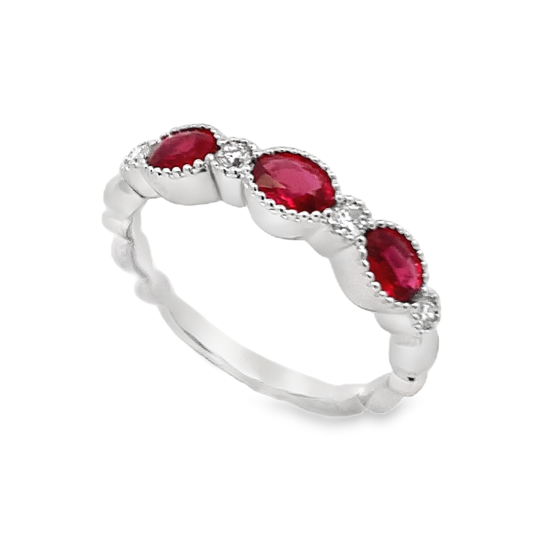 18K White Gold Ruby Milgrain Anniversary Band