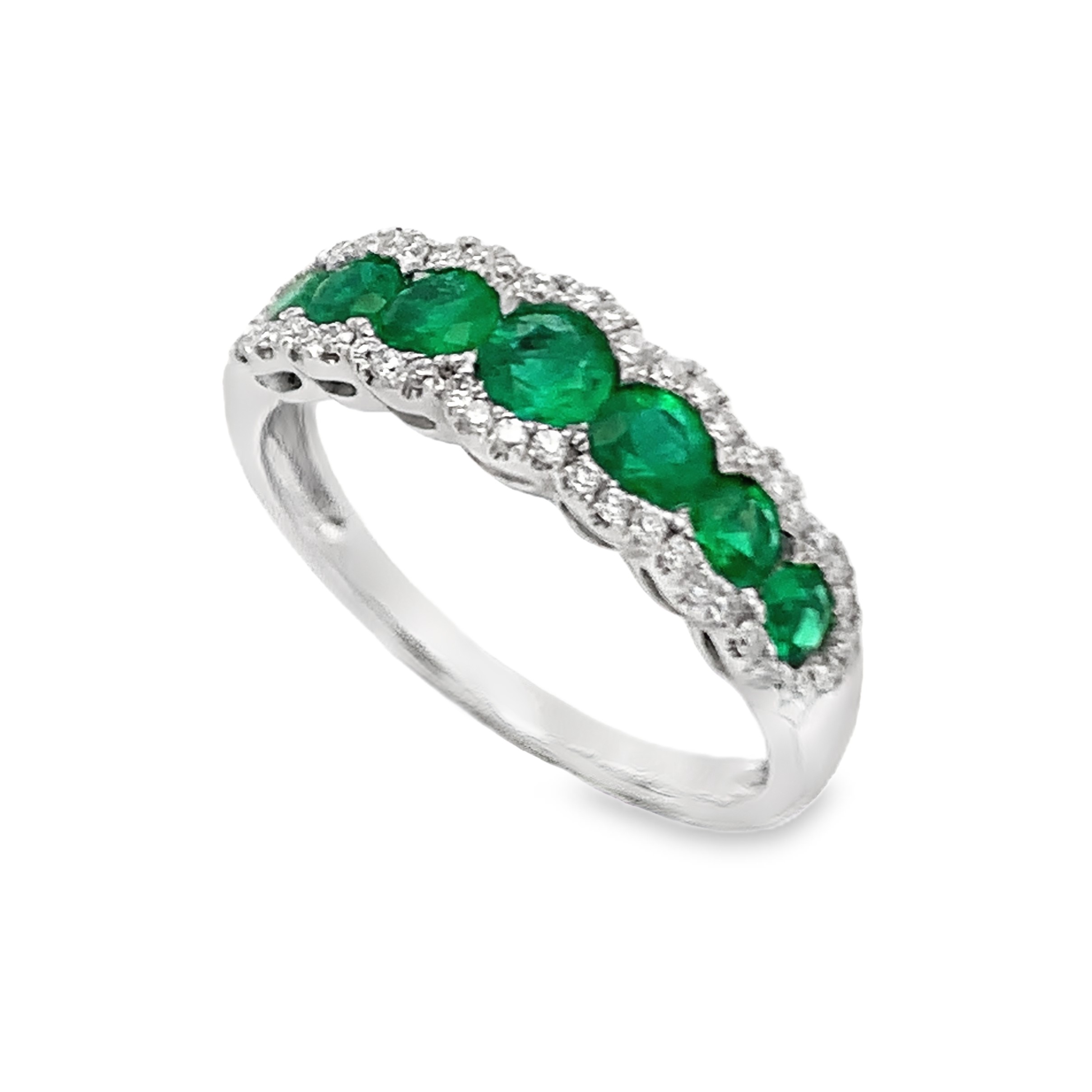 18K White Gold Emerald and Diamond Band