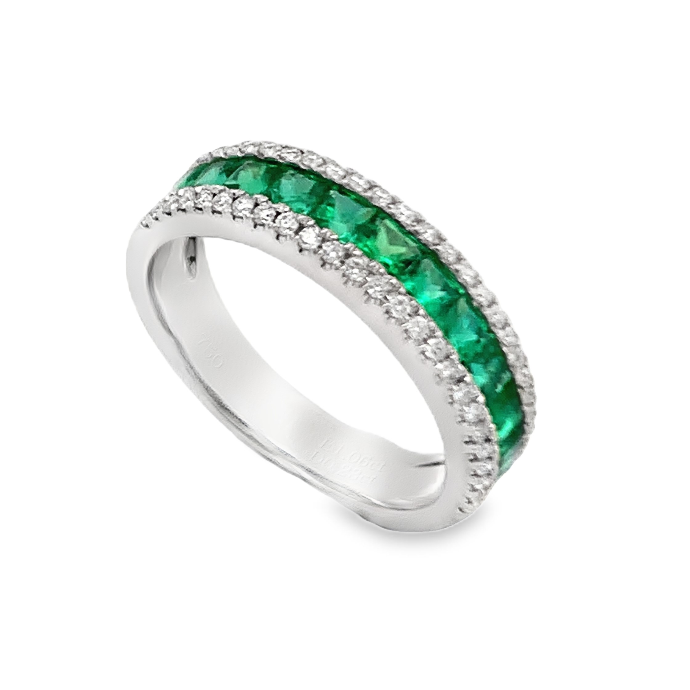 18K White Gold Emerald and Diamond Anniversary Band