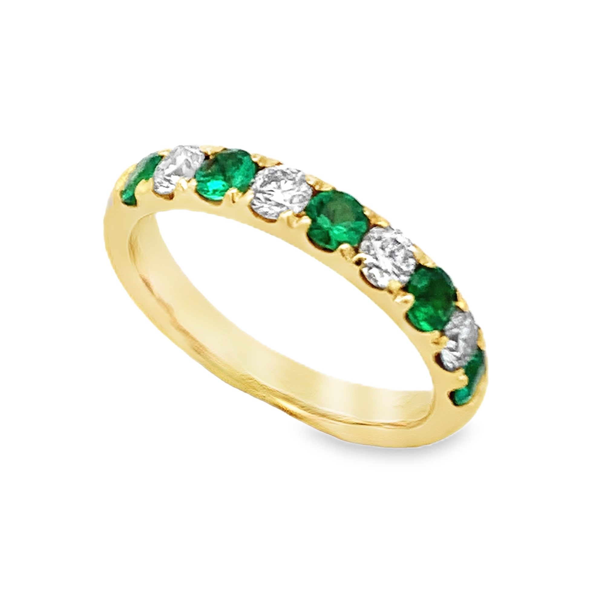 18K Yellow Gold Emerald and Diamond Band