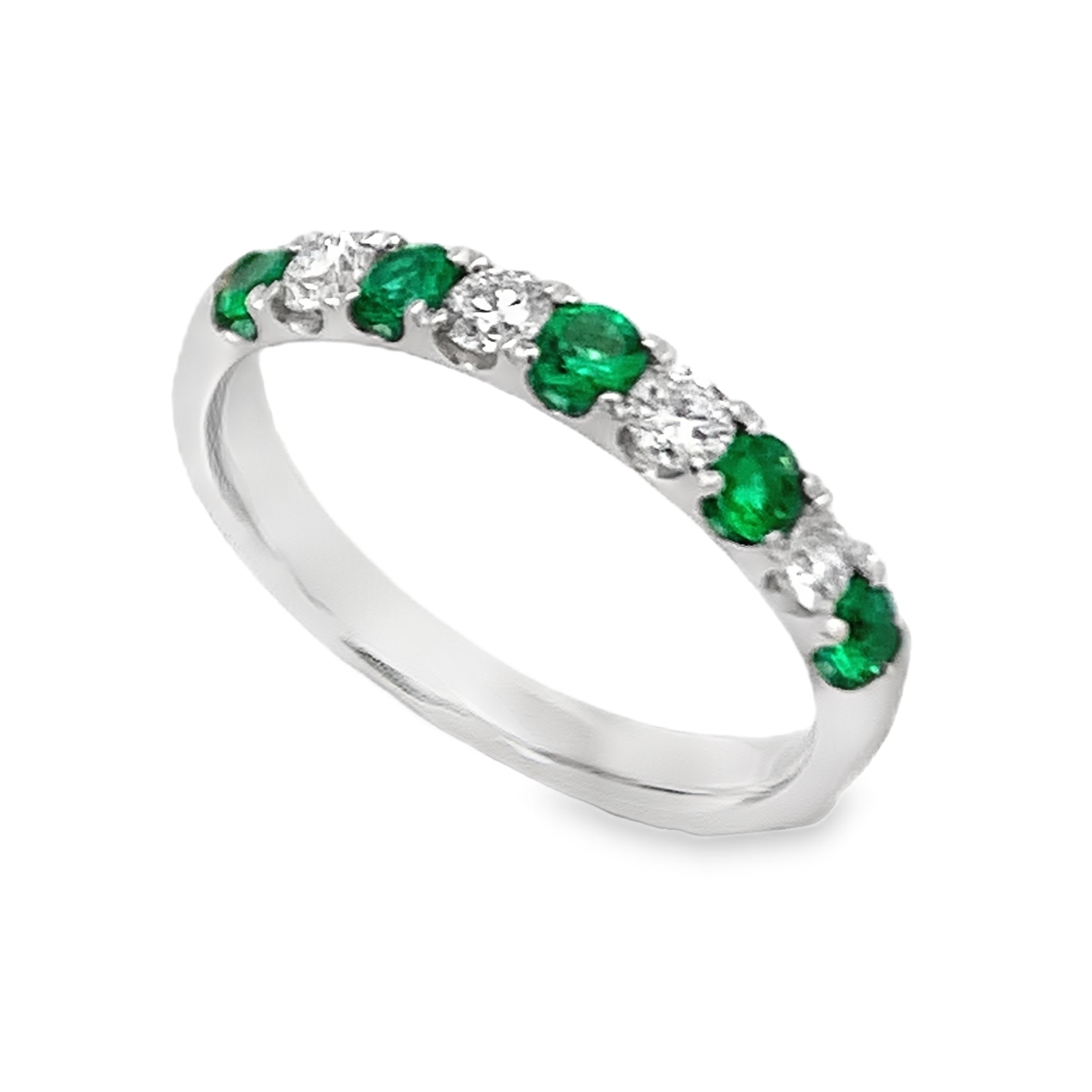 18K White Gold Emerald & DiamondAnniversary Band