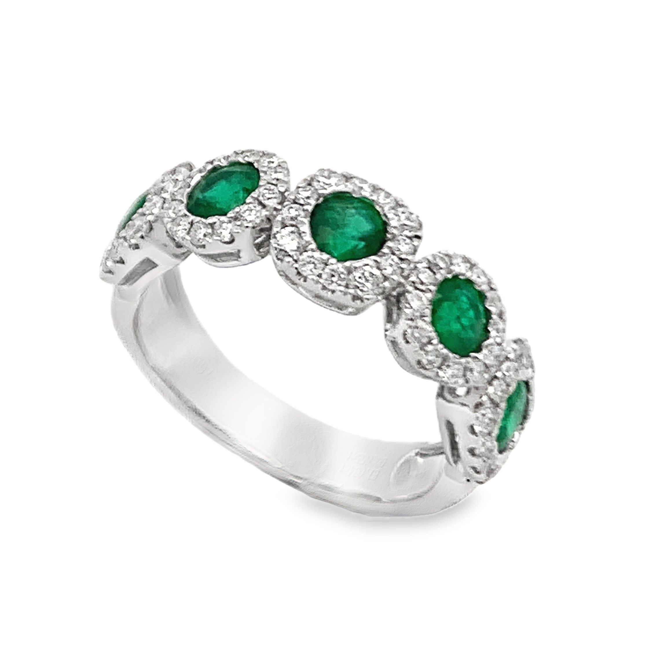 18K White Gold Emerald Diamond Halo Band