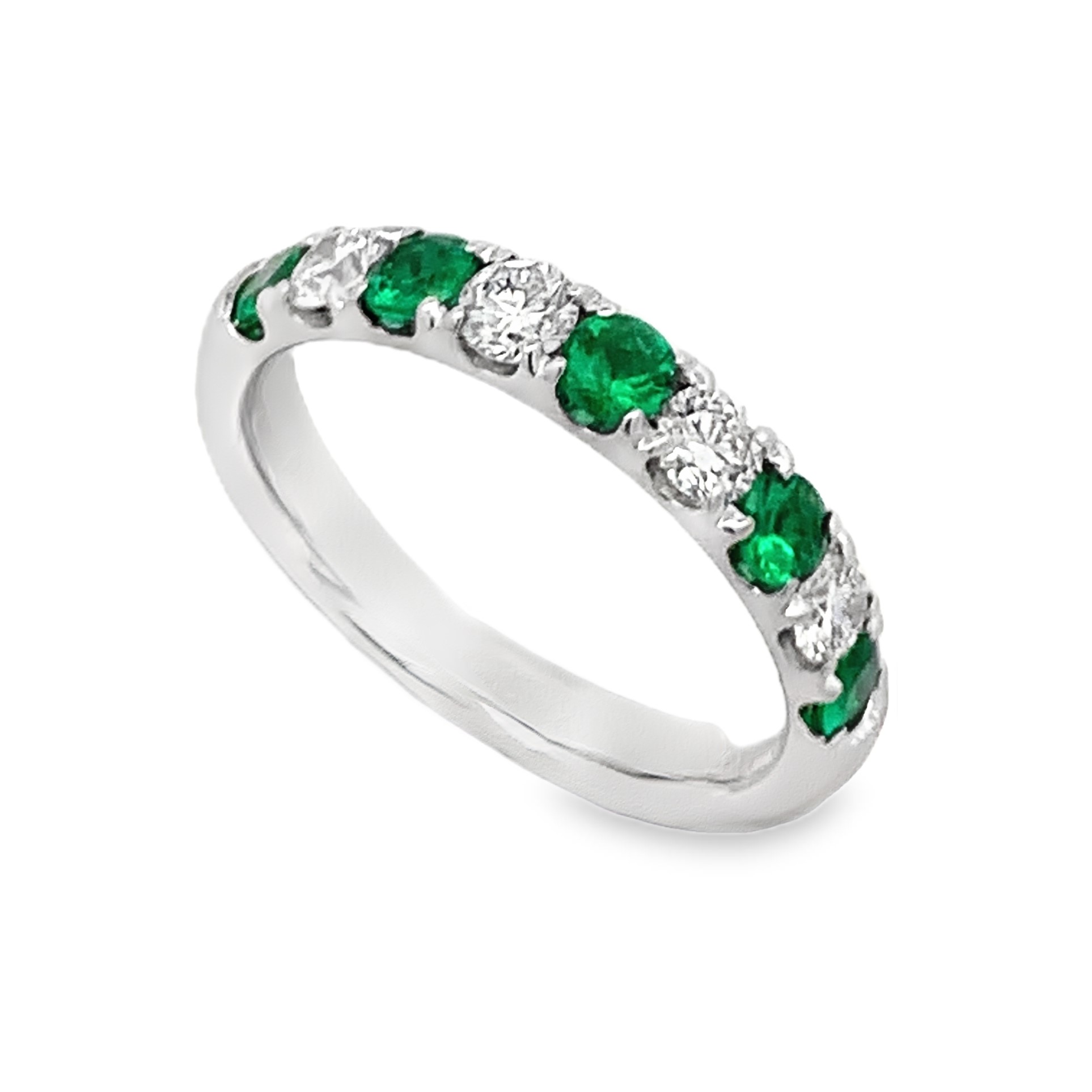 18K White Gold Emerald & Diamond Anniversary Band