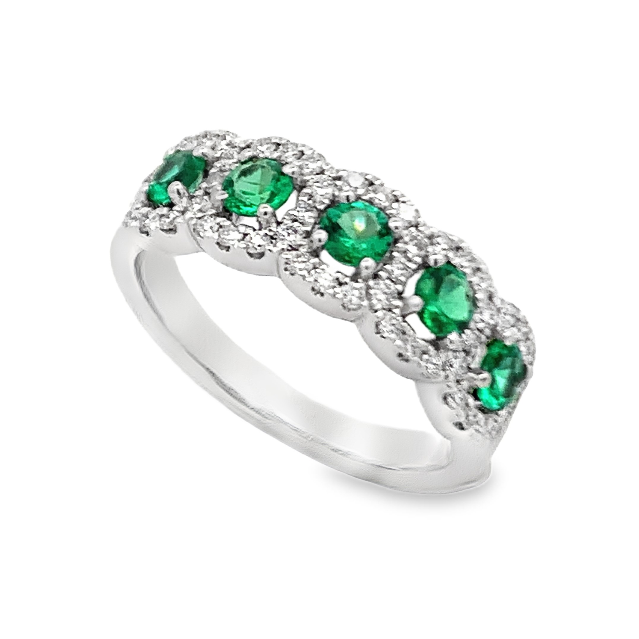 18K White Gold Emerald Diamond Twist Band