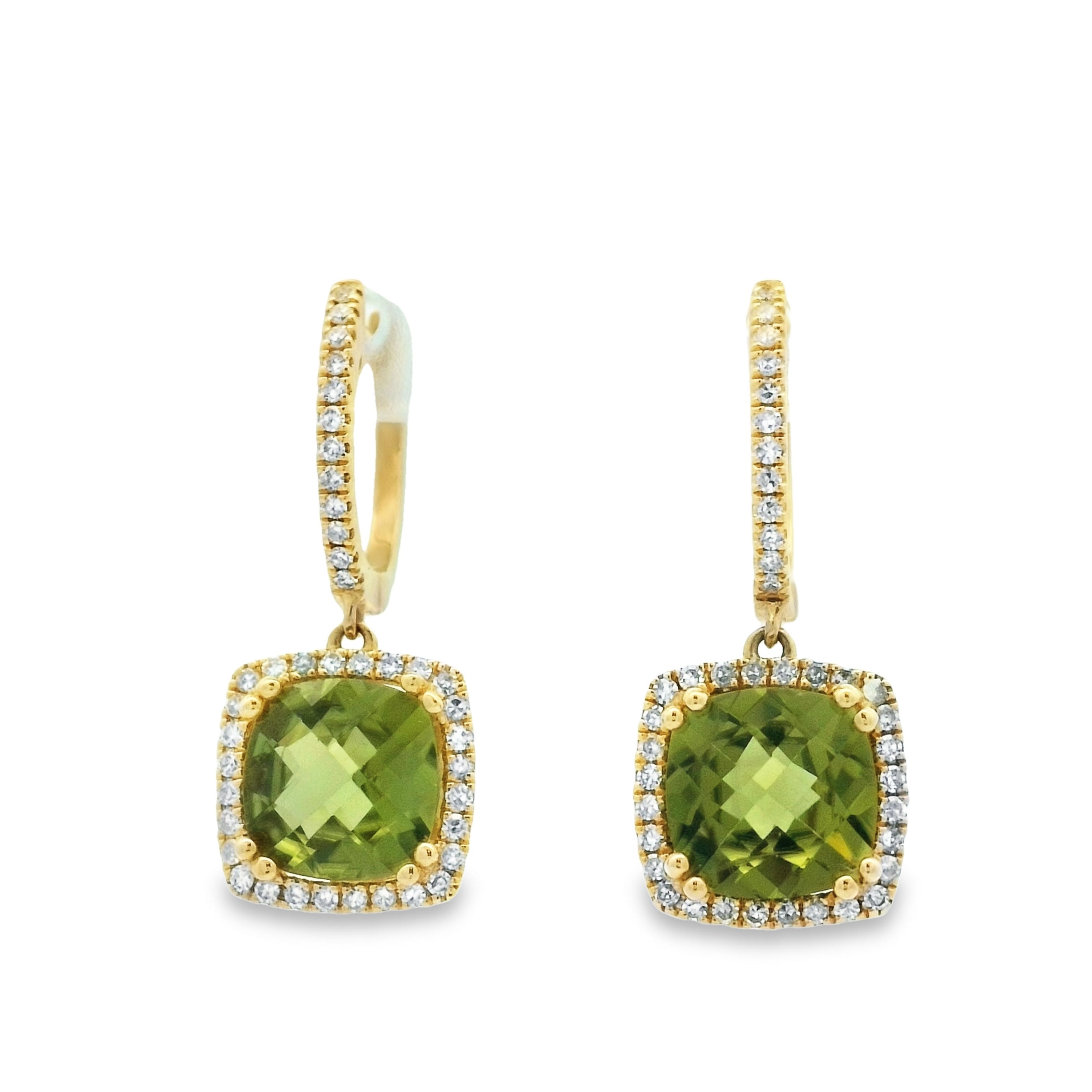 14K Yellow Gold Peridot Halo Earrings