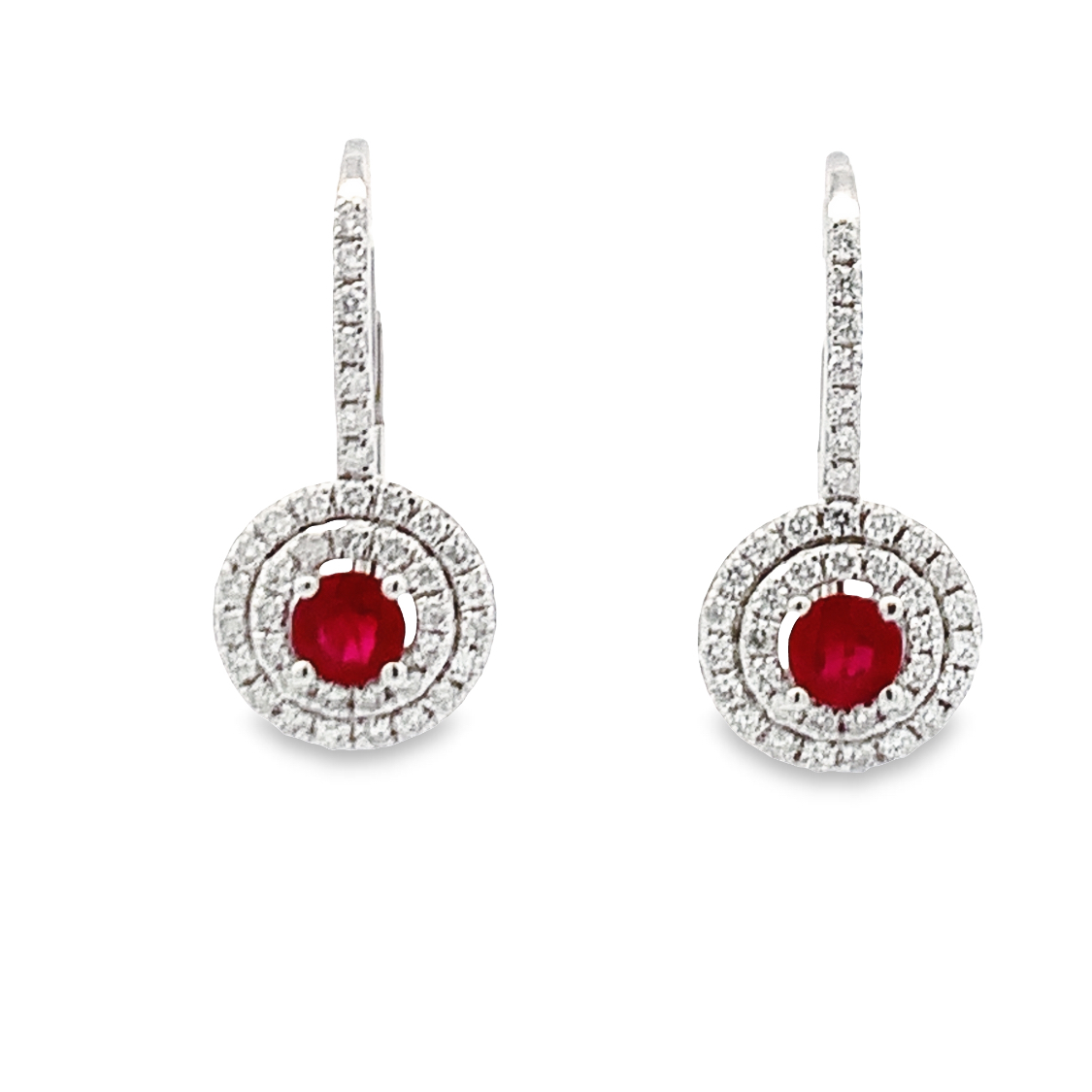 14K White Gold Ruby Double Halo Earrings