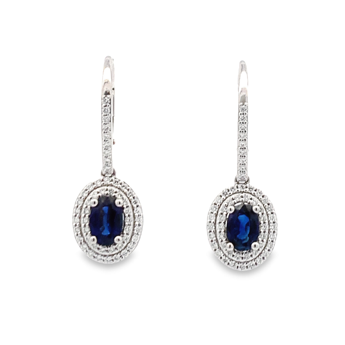 14K White Gold Oval Sapphire Drop Earrings