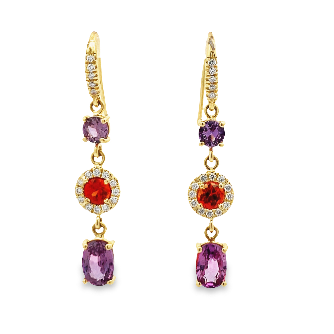 Lauren K 18K Yellow Gold Orange & Pink Sapphire Dangling Earrings