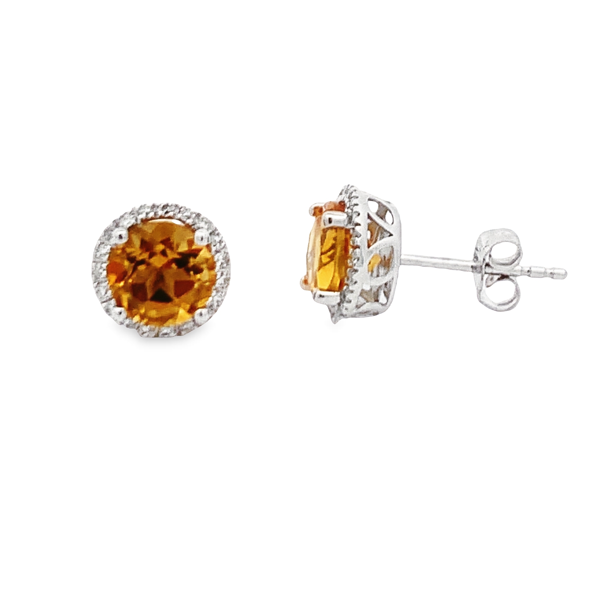 14K White Gold Citrine Halo Studs