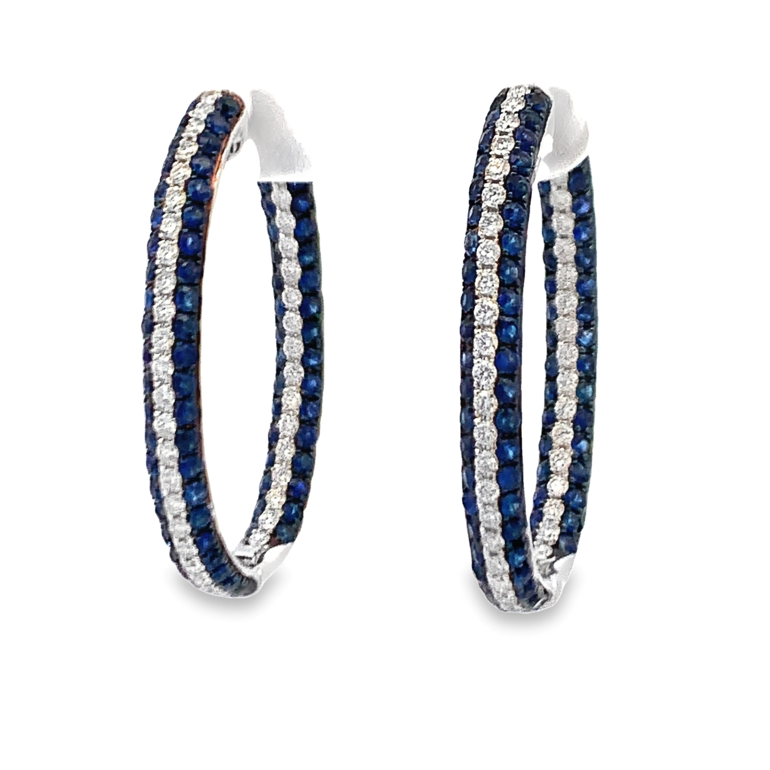 18K White Gold Sapphire and Diamond Hoops