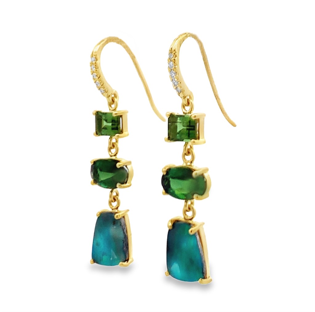 Lauren K 18K Yellow Gold Green Tourmaline & Opal Dangling Earrings